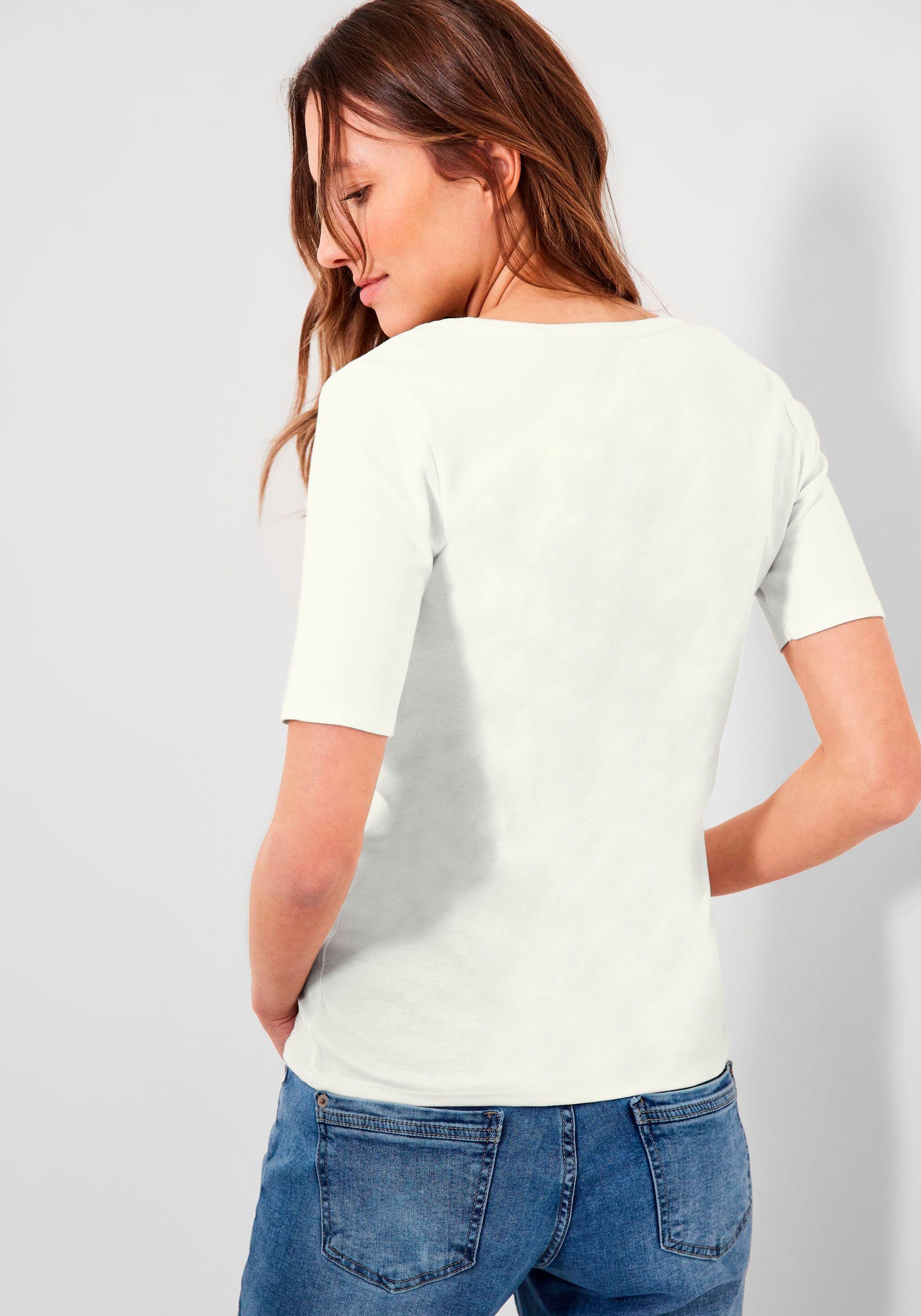 Cecil T-Shirt white vanilla mit Rundhalsausschnitt