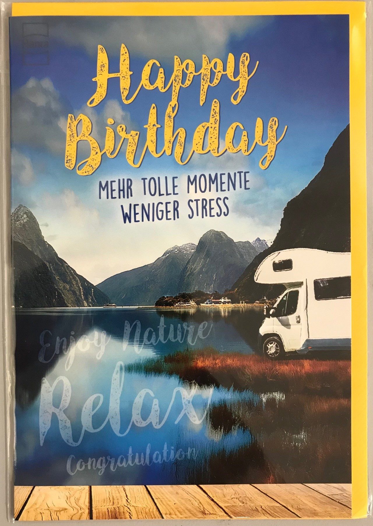 Hanra Grußkarten Geburtstag – Wohnwagen an See – "Happy Birthday" Karte mit Briefumschl