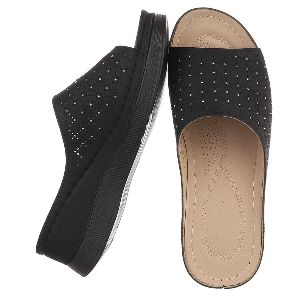 Ital-Design Damen Pantolette mit Lochmuster und Komfortsohle Plateausandaletten (91849121) Keilabsatz/Wedge Keilsandaletten in Schwarz