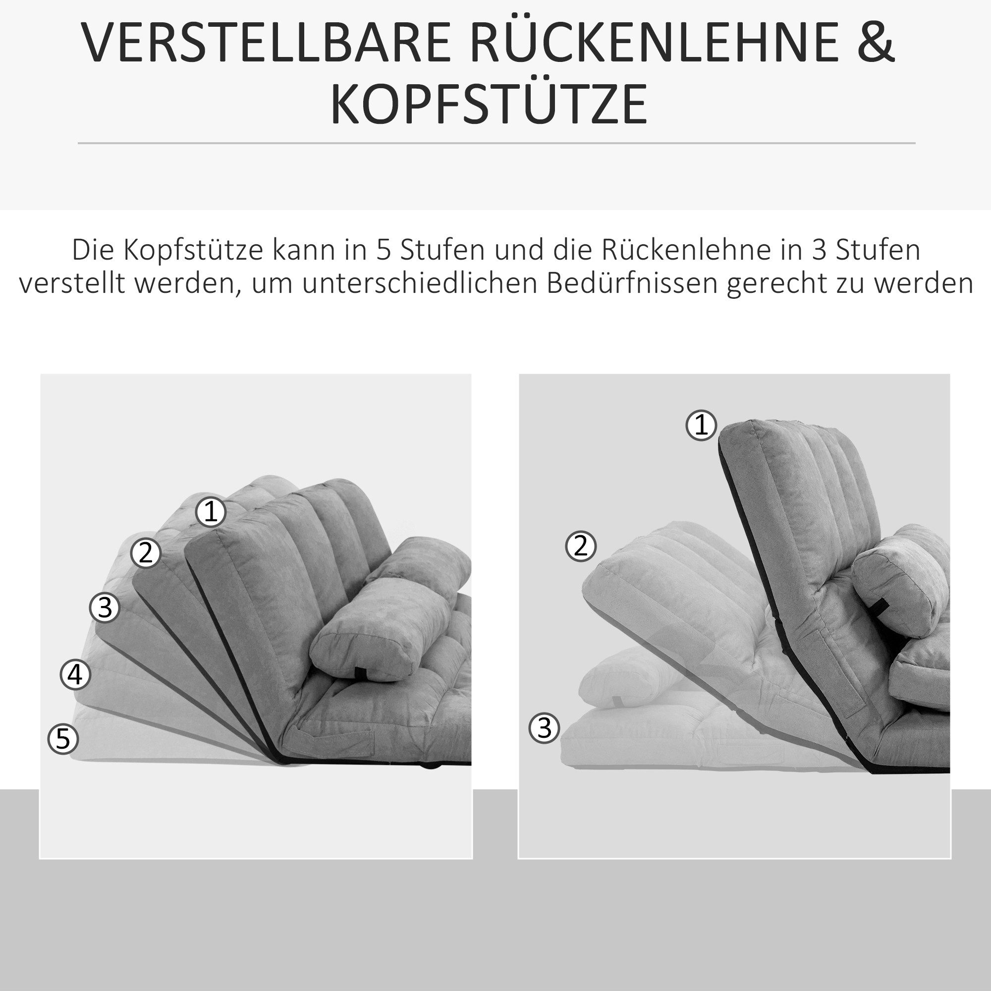 OKWISH Sitzsack Bodenstuhl,mit Rückenlehne (Multifunktionaler 2-in-1 Bodensessel & Bett mit 3-fach verstellbarer Rückenlehne, samtweichem Sitzkissen und robustem Stahlrahmen., Maße (Sofa): 102L x 73B x 60H cm, Maße (Bett): 102L x 167B x 11H cm), mit Rückenlehne