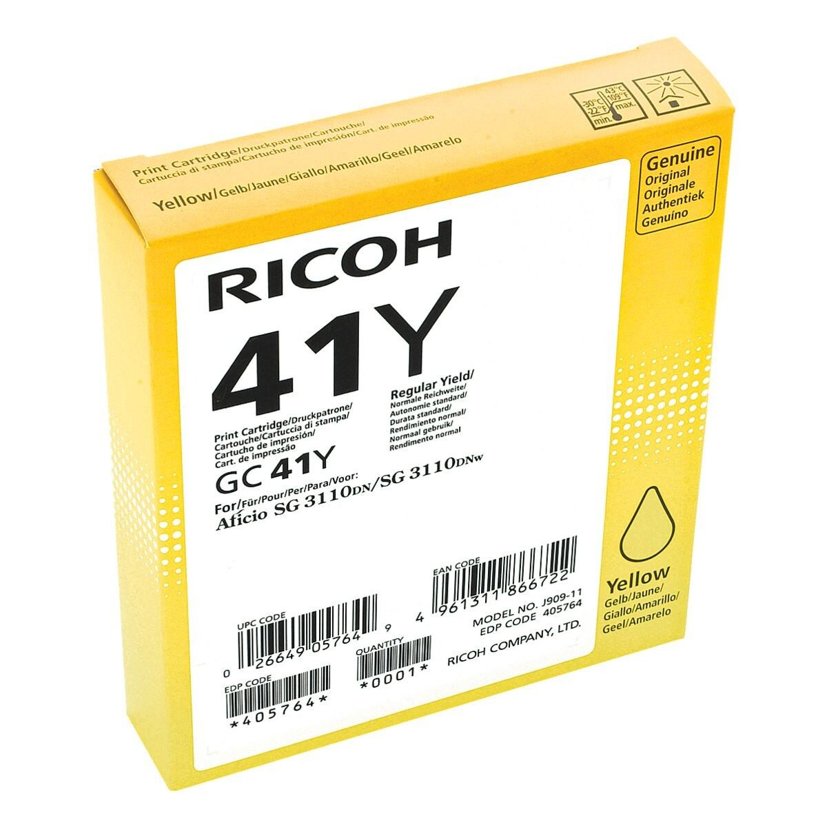Ricoh Ricoh 405764 Druckerpatrone 1 Stück(e) Original Standardertrag Gelb Nachfülltinte (x, Gel)
