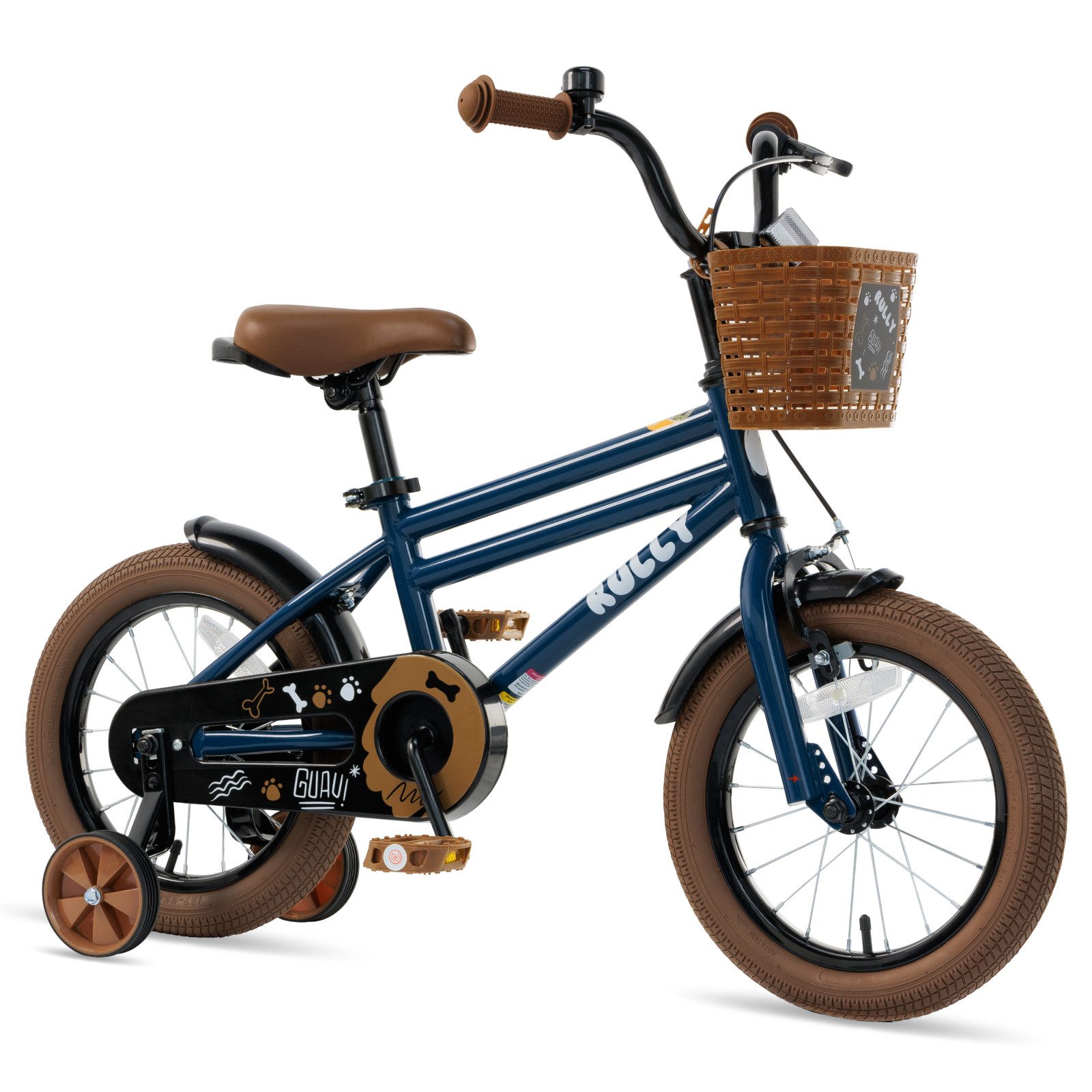 RULLY Kinderfahrrad Kinderfahrrad für Jungen 12/14/16 Zoll, 2–7 Jahre, 1 Gang, Mit Korb, Stützrädern, Schutzblechen & Klingel
