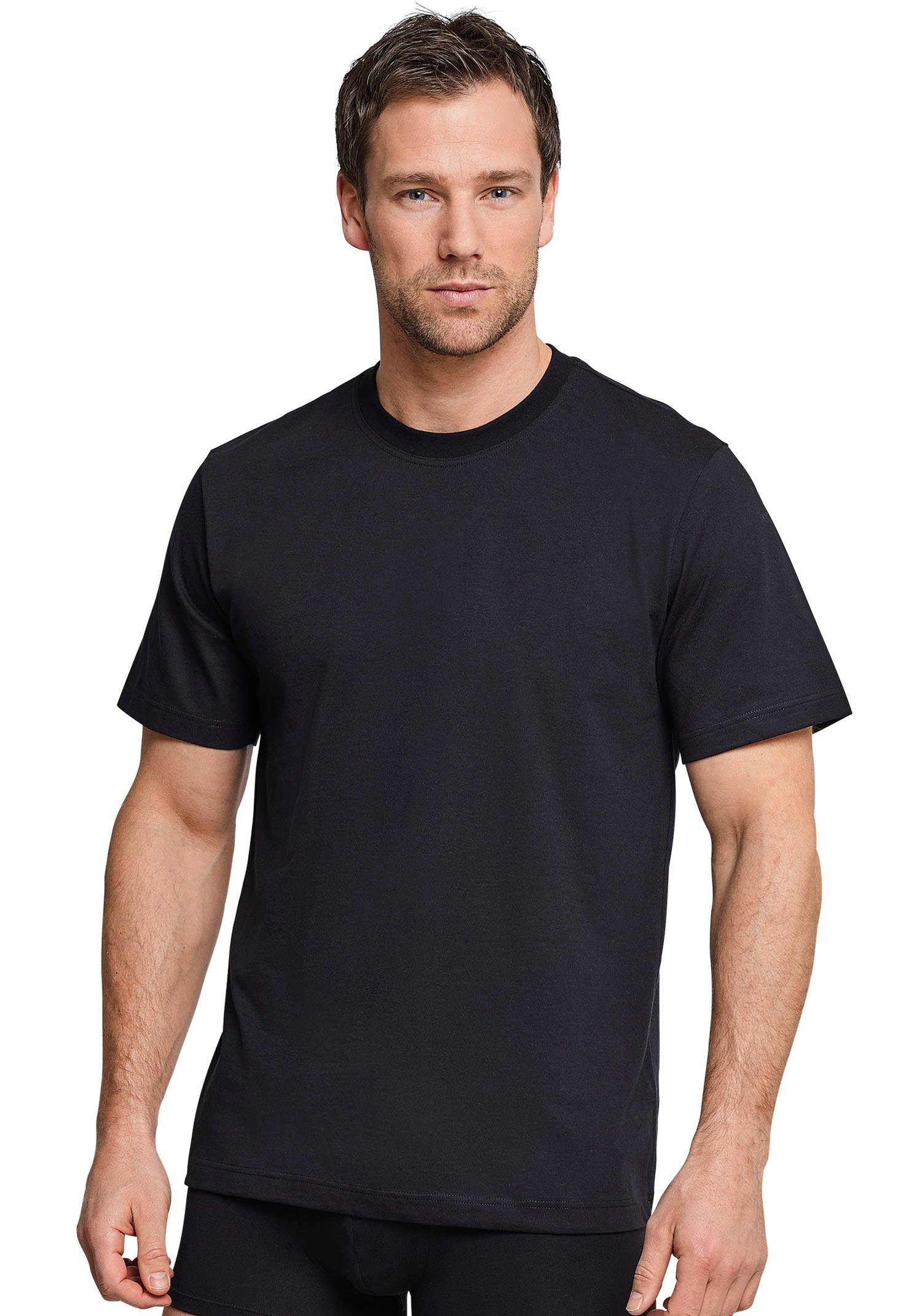 Rundhalsausschnitt T-Shirt schwarz Schiesser mit (2er-Pack)