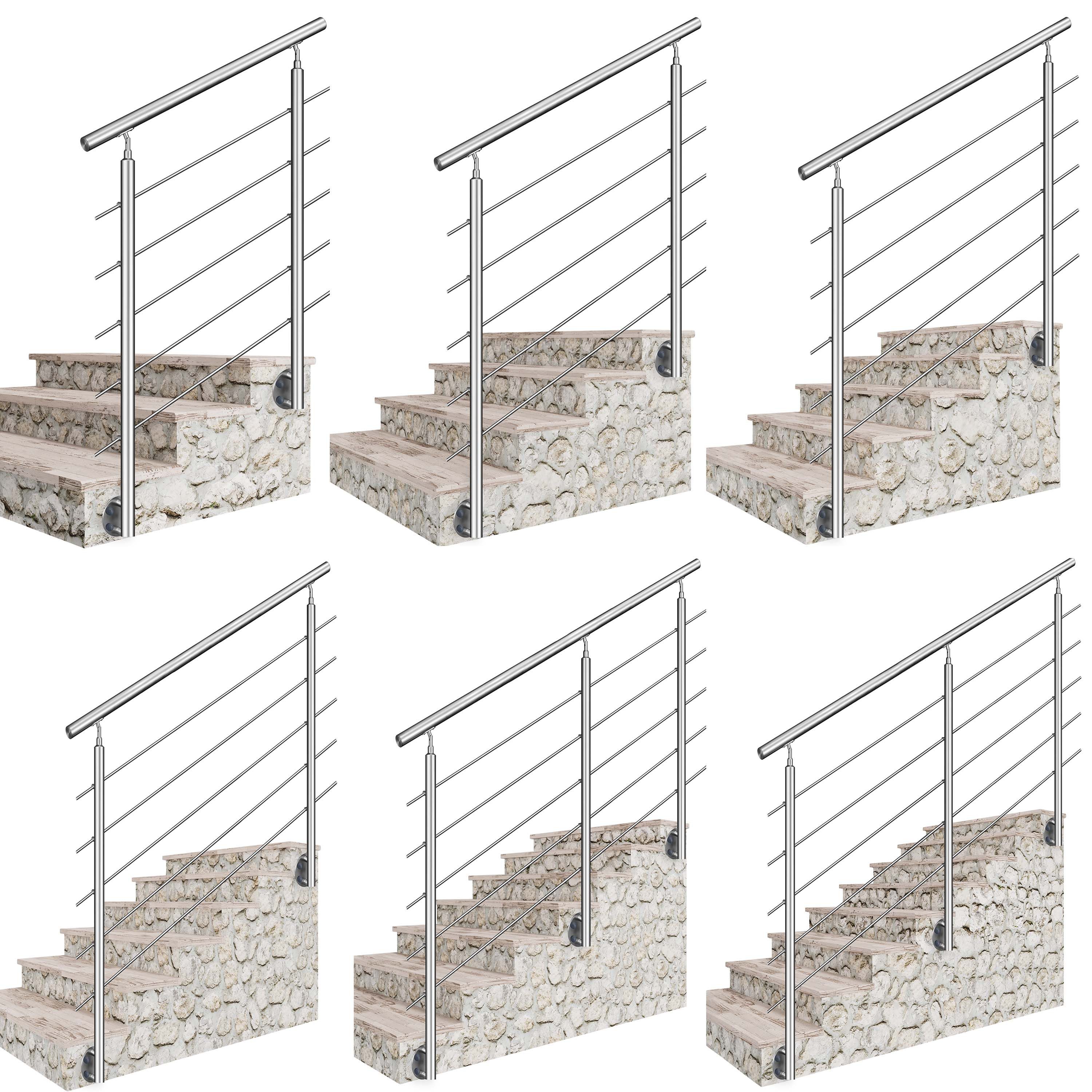 duschspa Treppengeländer 304 Edelstahl Geländer Set Seitenmontage mit 3/5 Querstäbe Innen/Außen, 150 cm Länge, 5-tlg., L 100-240cm, 304-Edelstahl, Winkelverstellbar, Rostfrei & Wetterfest