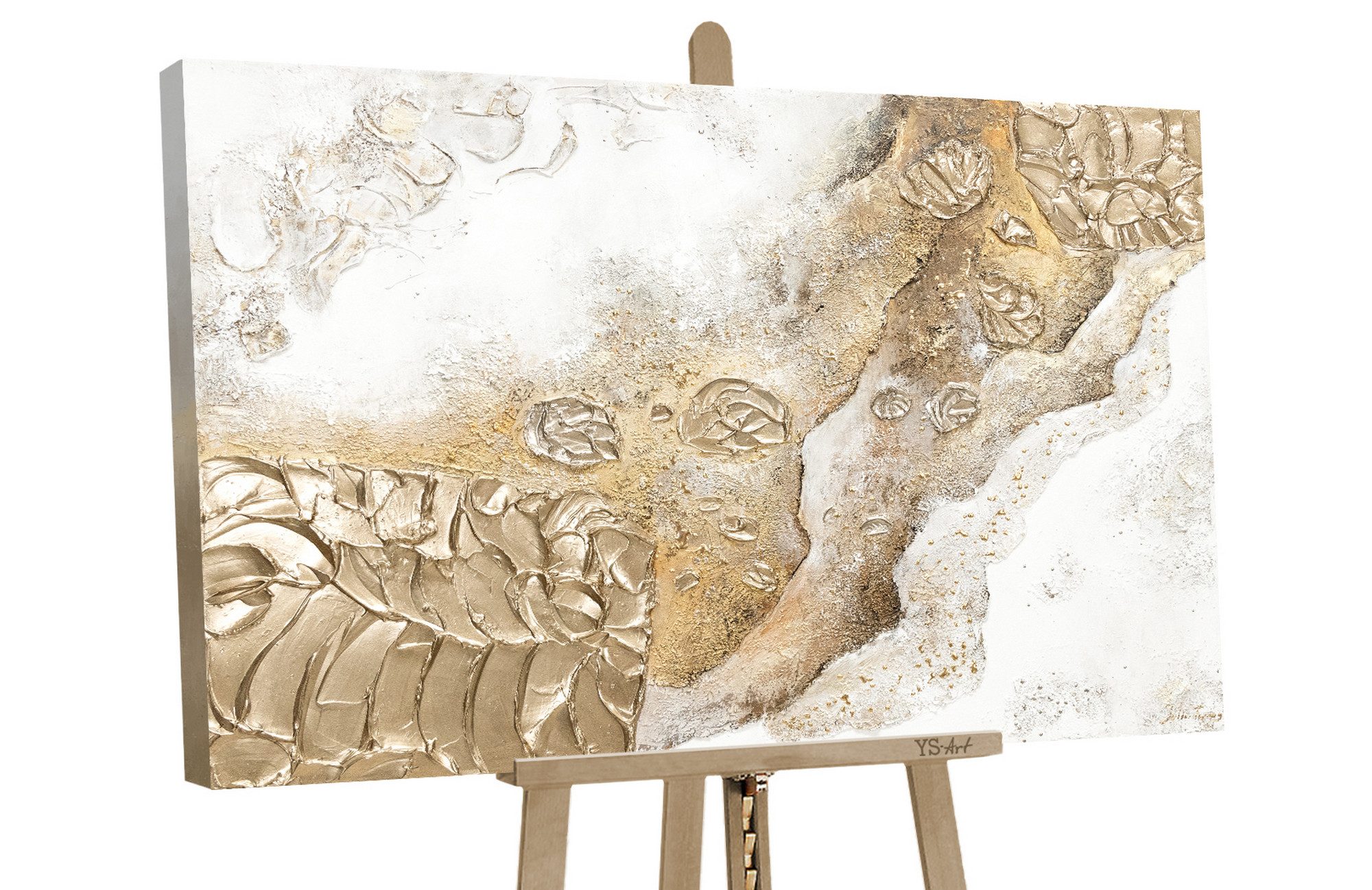 YS-Art Gemälde Epoche, Abstraktion, Abstraktes auf Leinwand Bild Handgemalt in Gold mit Struktur