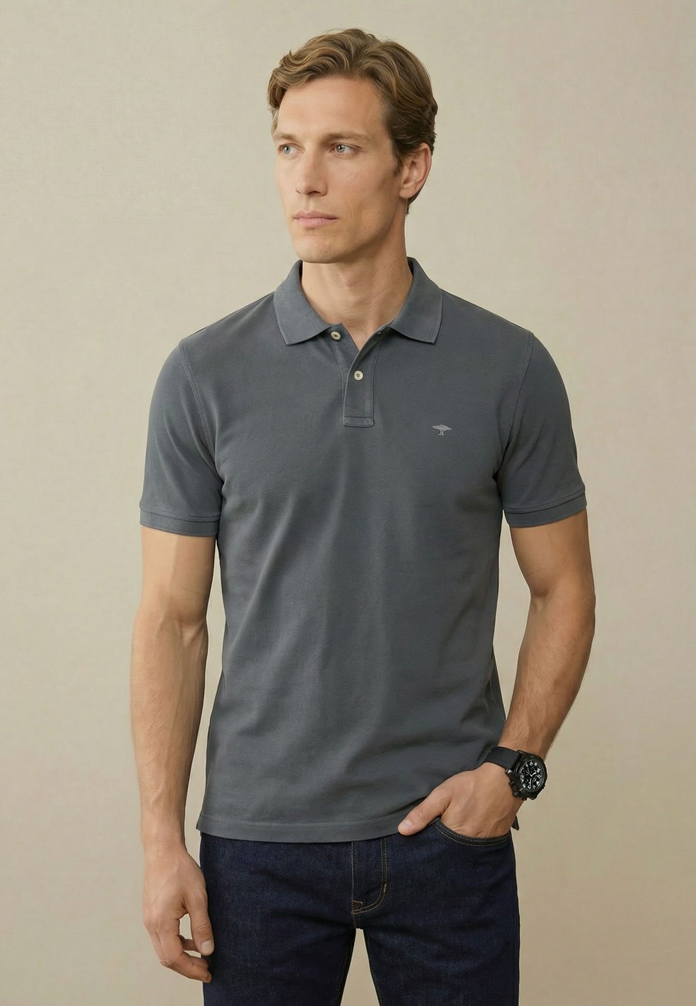 FYNCH-HATTON Poloshirt normale Passform, mit 2-Knopf-Polokragen, aus Baumwolle
