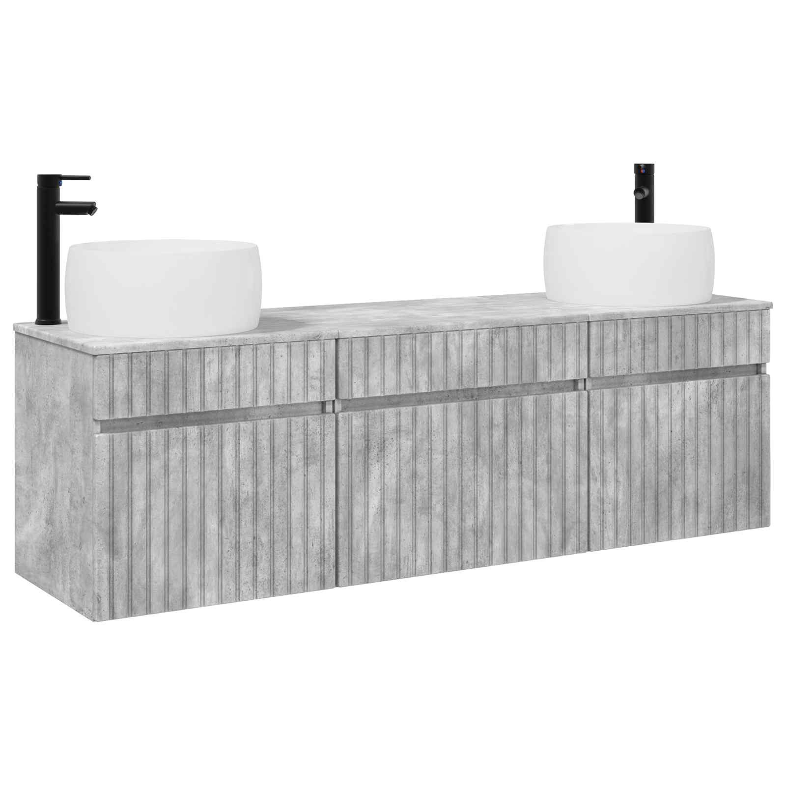 vidaXL Badezimmerspiegelschrank Badezimmerschrank-Set 3 stk. Betongrau 49 x 44,5 x 66 cm (3-St)