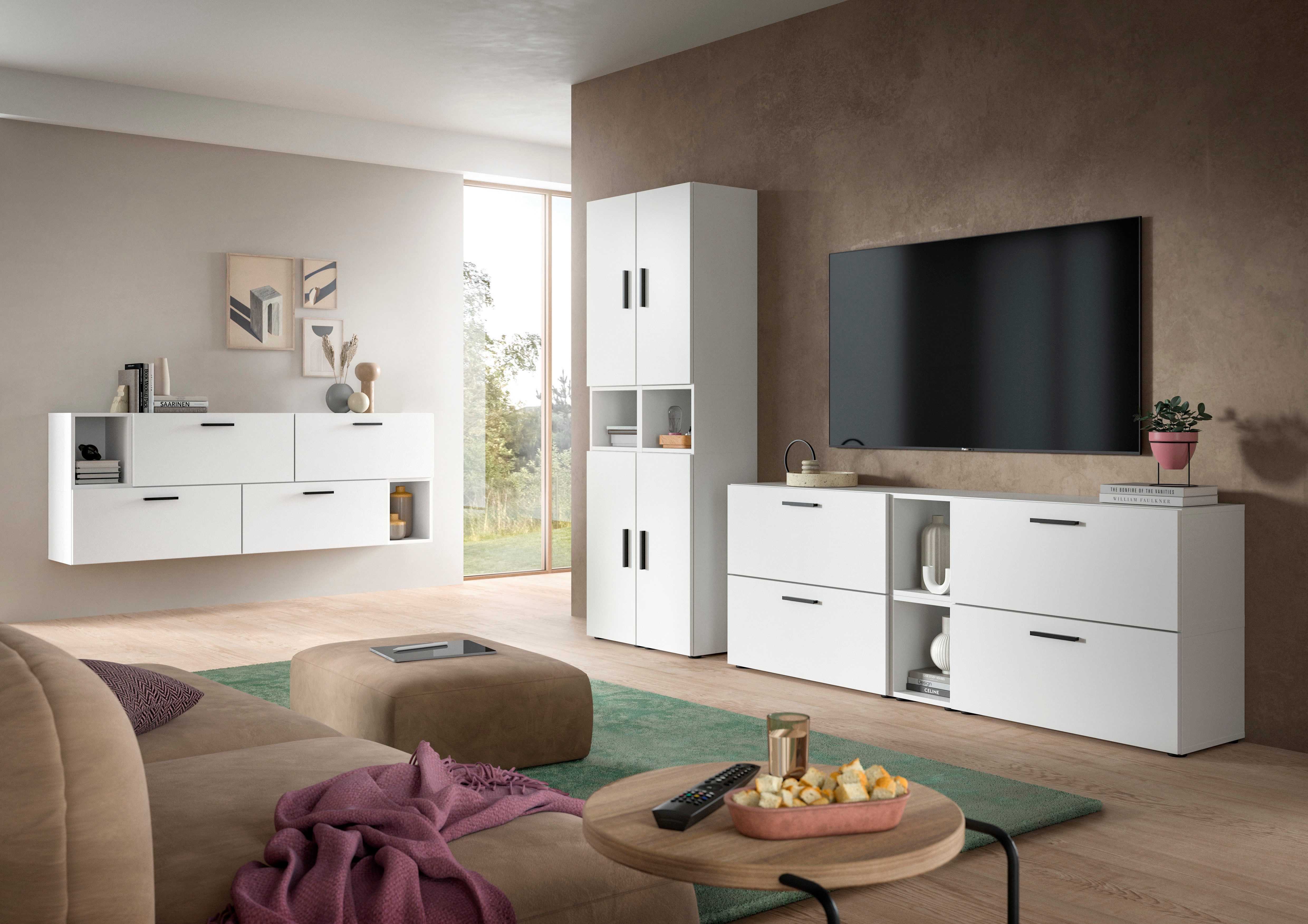 Home affaire Schrank-Set ENESTE, 6-teilig, in verschiedenen Farben, individuell kombinierbar, (2-St., verschiedenste Kombinationmöglichkeiten, stehend oder hängend), Stauraumelement, Kombination, Wohnkombination, Schrankwand, Lowboard