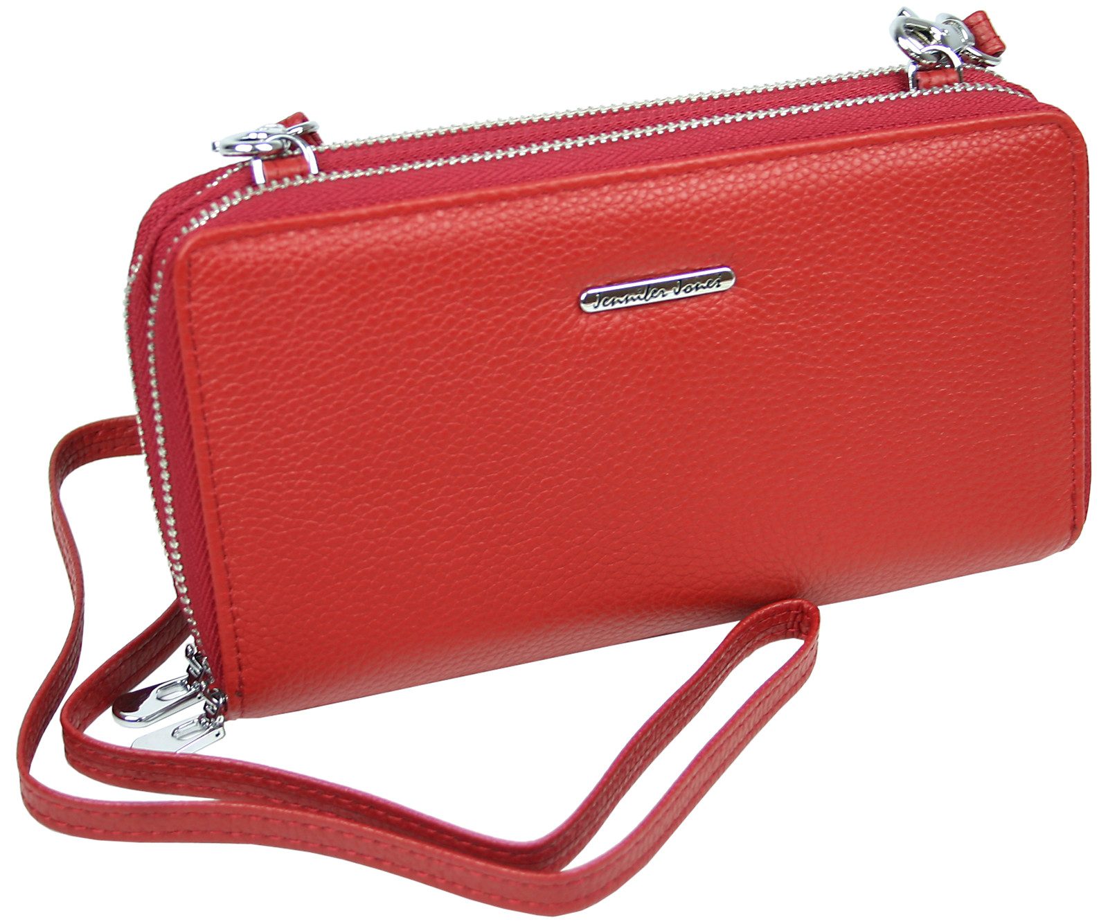 J JONES JENNIFER JONES Handytasche 2in1 - Damen Handtasche als Geldbörse mit Handyfach, Leder, abnehmbarer Schultergurt