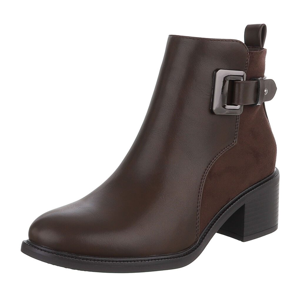 Ital-Design Damen Ankle-Boot mit Blockabsatz und Zierschnalle Stiefelette (92269323) Blockabsatz Stiefeletten in Dunkelbraun