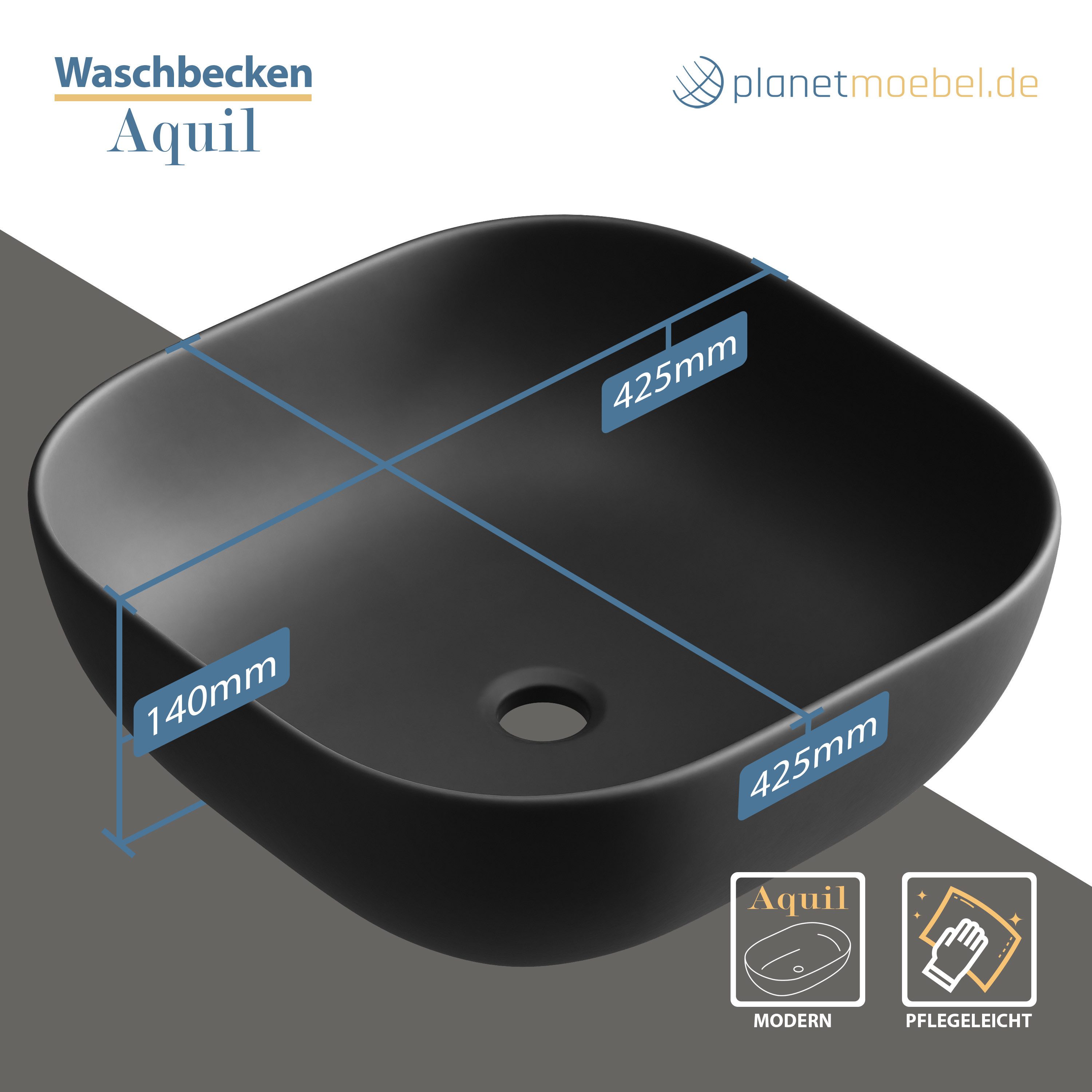 Planetmöbel Aufsatzwaschbecken Aufsatzwaschbecken 42 cm schwarz günstig online kaufen