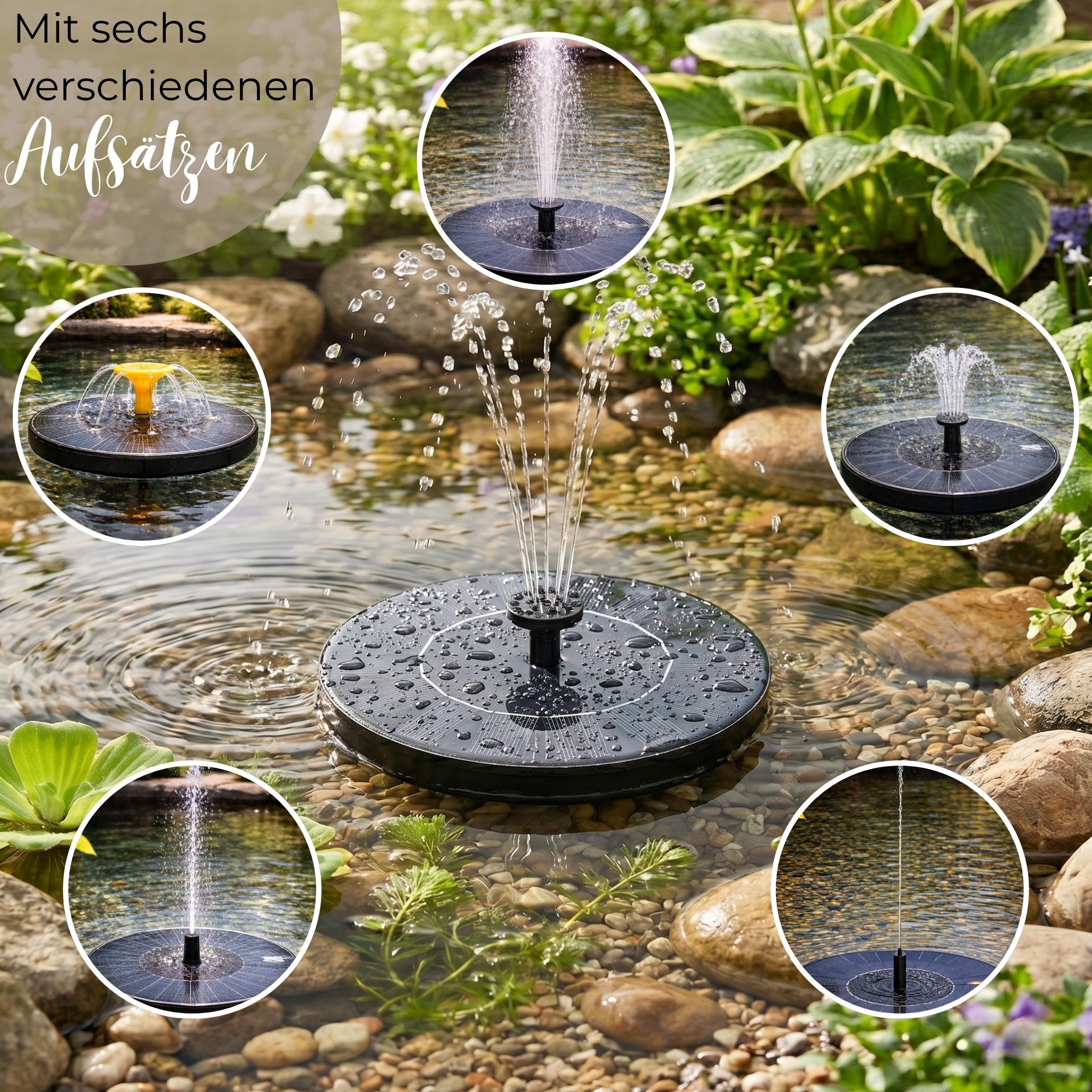 matches21 HOME & HOBBY Wasserspiel Outdoor Solar Brunnen Set 45cm grau, (2 tlg), Große Brunnen-Schale mit Wasserfontäne Garten-Brunnen Wasserspiel