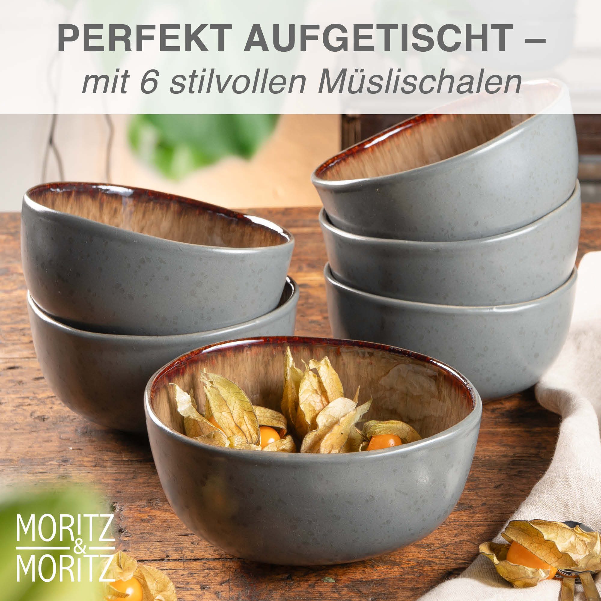 Moritz & Moritz Dessertschale ORGANIC Müsli Schalen Set 6-teilig, Steinzeug, (Set, 6-tlg), Geschirrset für 6 Personen