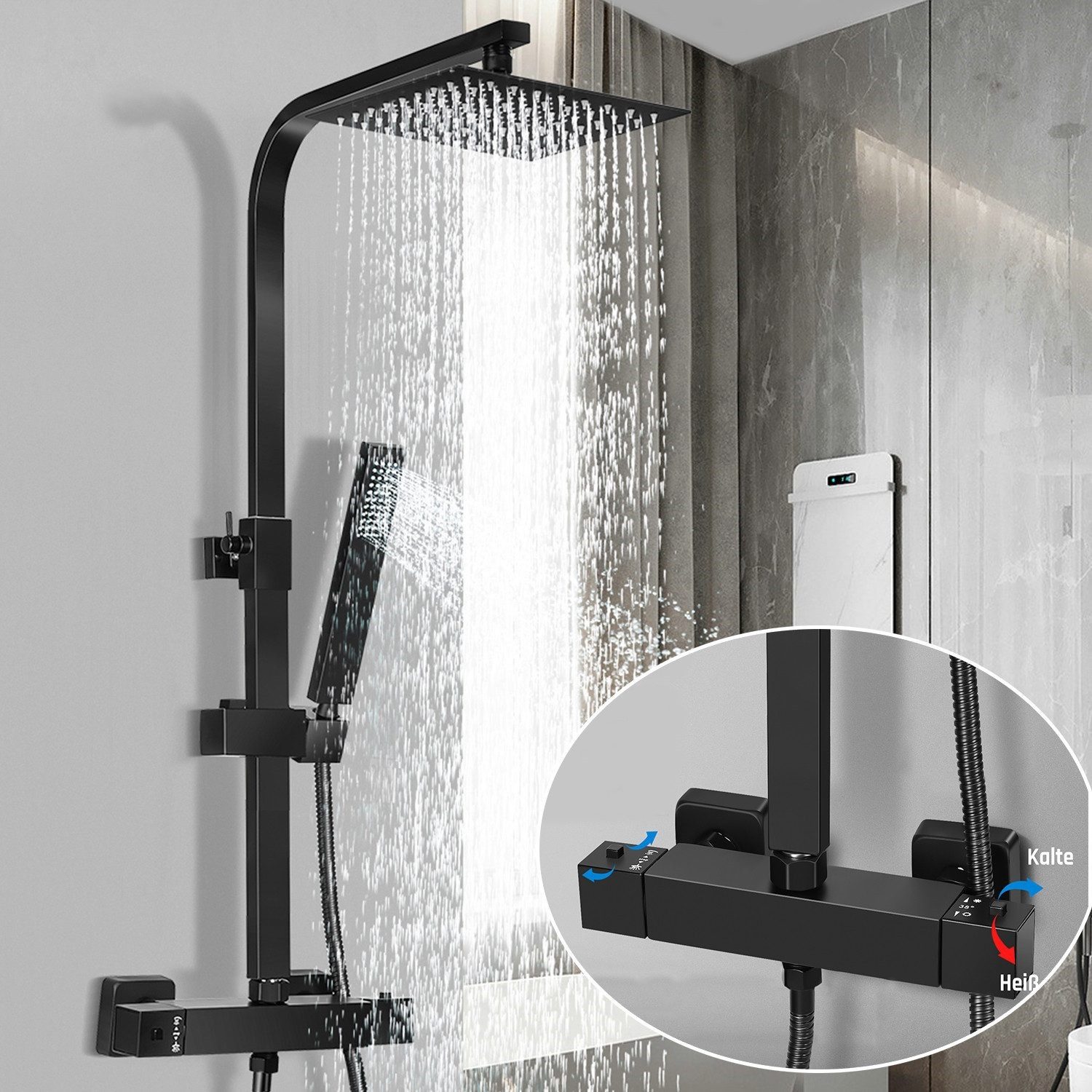 LETGOSPT Duschsystem Duschset mit Thermostat und Edelstahl-Duschstange, Was günstig online kaufen