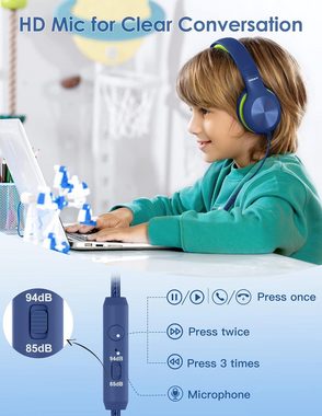 Nabevi mit Kabel, 85/94dB Lautstärkegrenze, HD-Ton Kinder-Kopfhörer (Tauchen Sie ein in die digitale Welt mit unseren innovativen Lösungen., Sharing-Funktion, Over-Ear Verstellbare Faltbare mit Mikrofon)