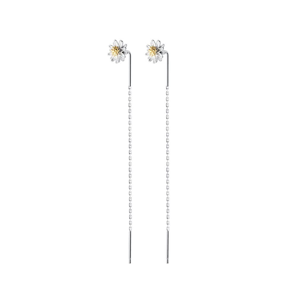 POCHUMIDUU Paar Ohrhänger 925 Sterling Silber Gänseblümchen Blume Ohrringe Dangle Kette (2-tlg., Blume Lange Dangle Threader Ohrringe Quaste), für Frauen jugendlich Mädchen