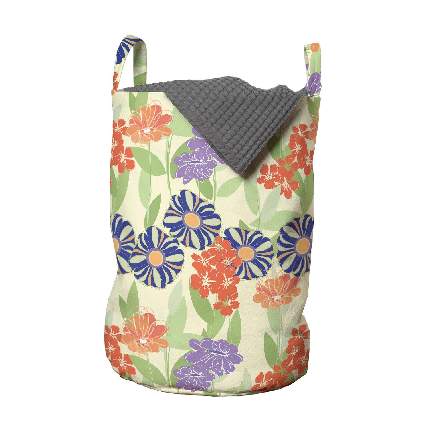 Abakuhaus Wäschesäckchen Wäschekorb mit Griffen Kordelzugverschluss für Waschsalons, Blumen Doodle Art-Sommer-Blumen