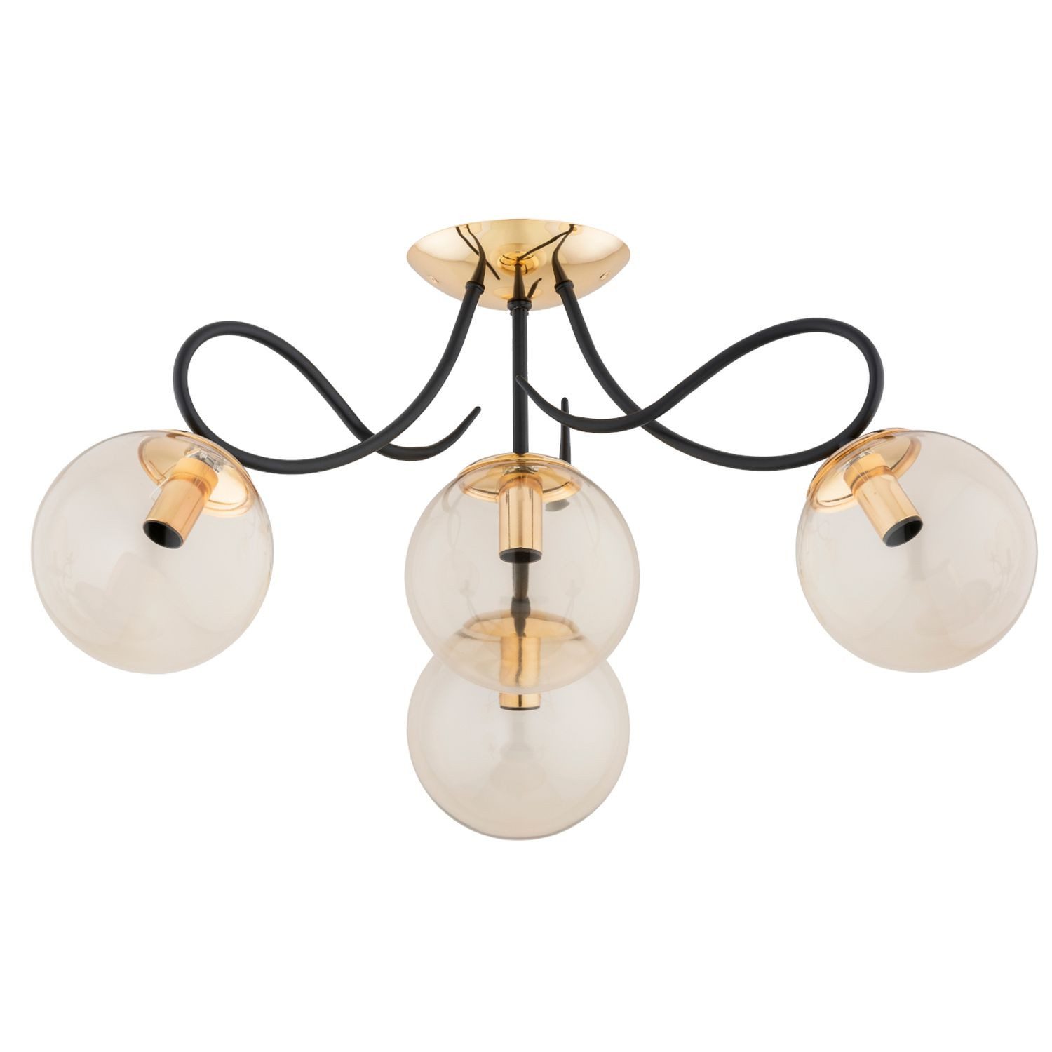 Licht-Erlebnisse Deckenleuchte JAROKI, ohne Leuchtmittel, Glas Metall E14 B: 58 cm in Gold Bernstein Schwarz 4-flammig Modern