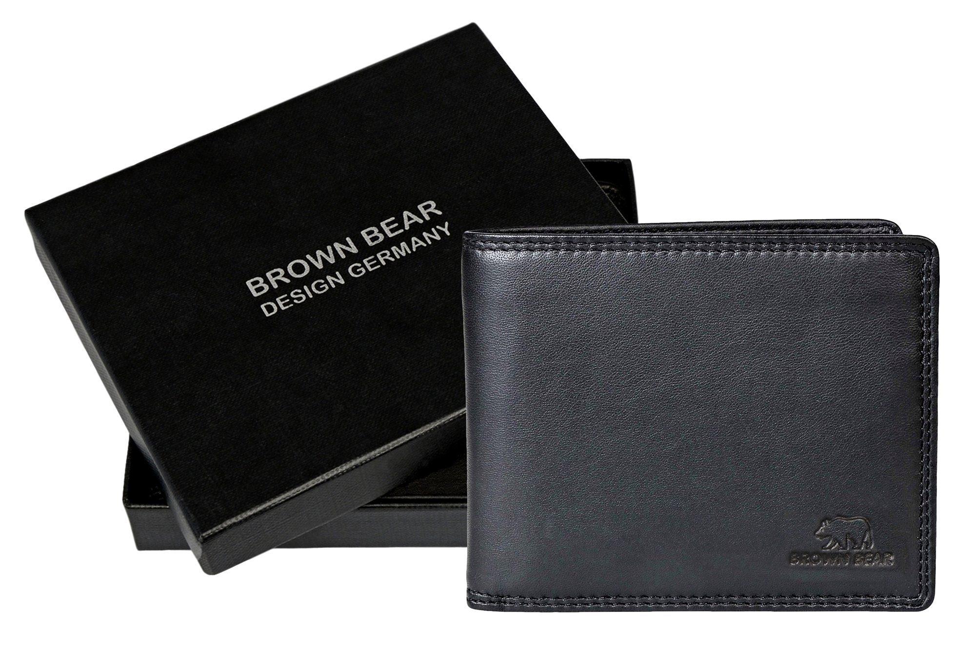 klassisches und 8005 Geldbörse Kartenfächern RFID-Schutz aus Portemonnaie Modell Black Brown mit Nappa D 9 Echtleder, Herren Bear Schwarz