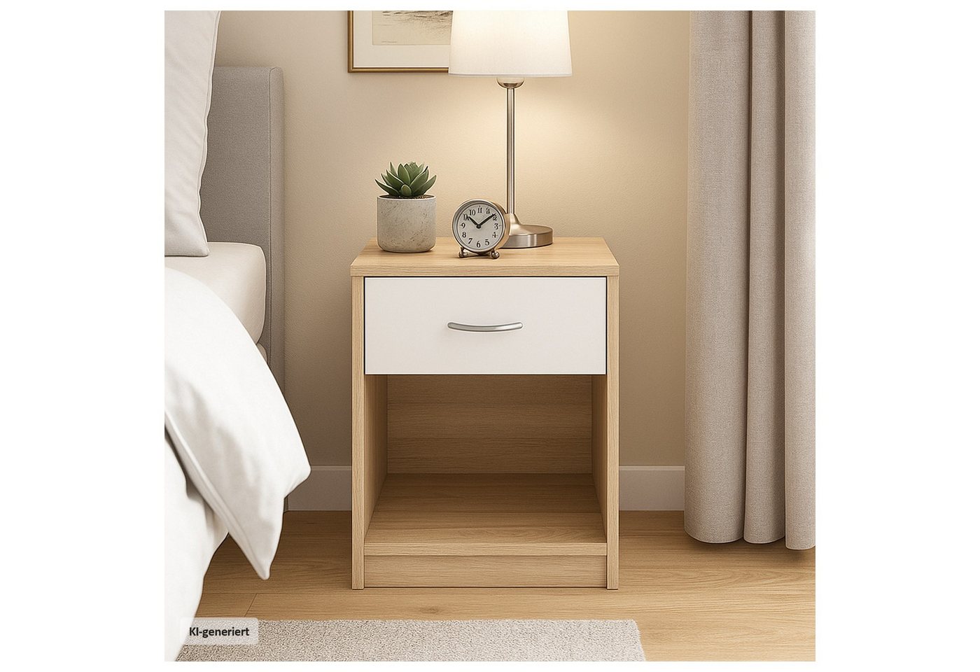 HTI-Living Nachtschrank Nachtschrank mit 1 Schublade Nina Sonoma Weiß (Stück, 1-St., 1 Nachtschrank) Nachttisch Nachtkommode