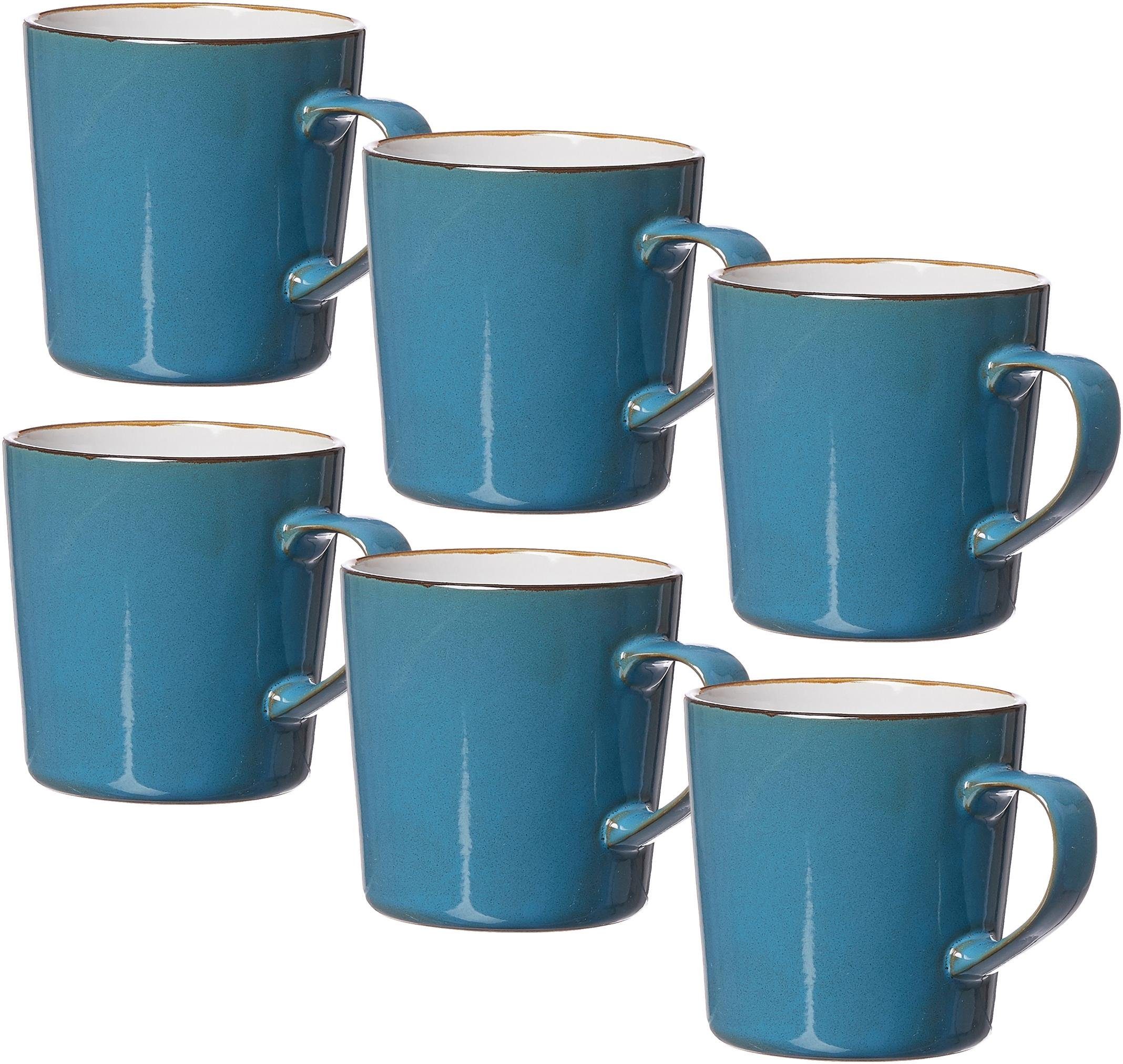 Visby Weiß, Breker blau & Becher Ritzenhoff 6tlg, 6-teilig Kaffeebecher-Set Steinzeug,