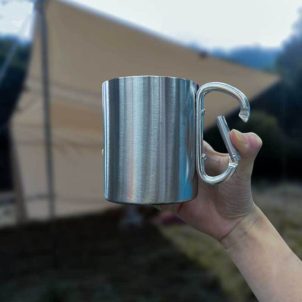 Tasse Camping mit Doppelwandige 200ml Tasse Karabinergriff, Metall Becher Atäsi