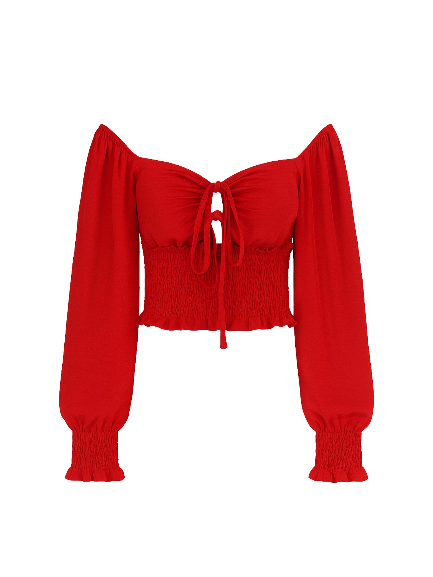 Blusentop Crop Top Damen Off Shoulder mit Raffung & langen Ärmeln Elegant