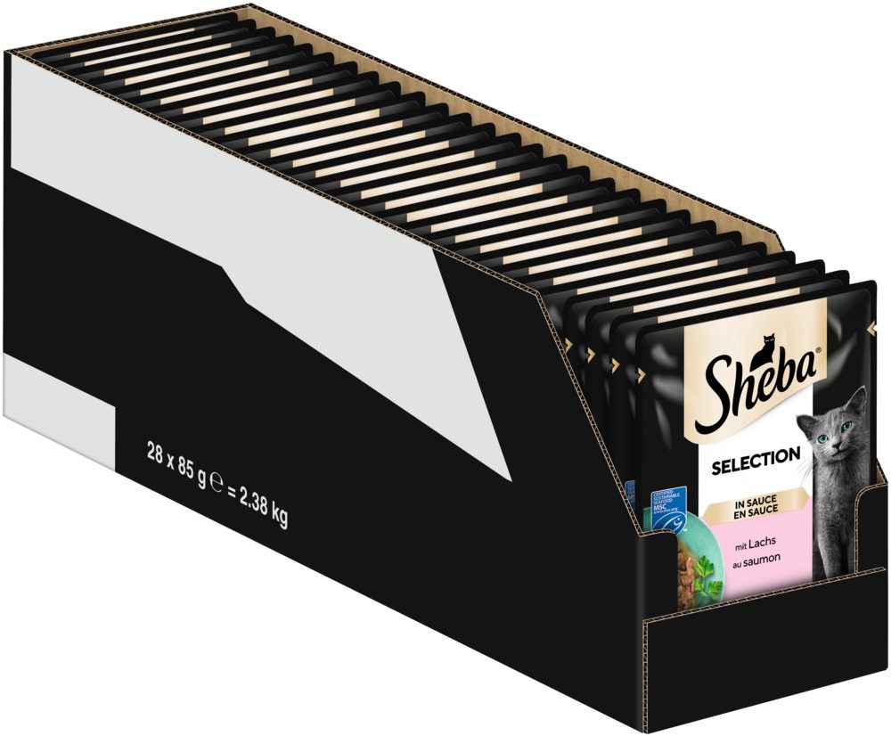 Sheba SHEBA® Portionsbeutel Selection in Sauce mit Lachs MSC 28 x 85g, Nassfutter für: Katze