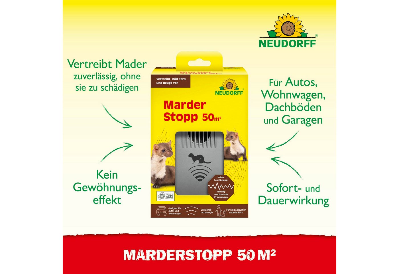 Thumbnail - Neudorff Vergrämungsmittel MarderStopp deckt 50m² ab, Vertreibt Marder sofort und dauerhaft, Marderschreck mit Anti Gewö...
