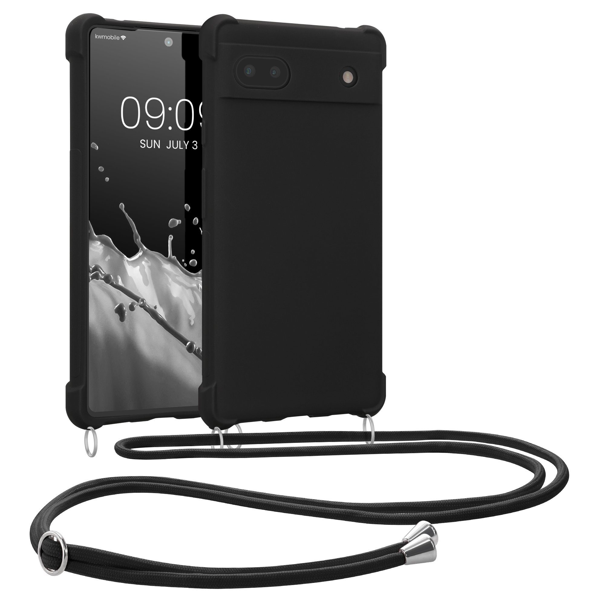 kwmobile Handyhülle Hülle für Google Pixel 6a, mit Metall Kette zum Umhängen - Silikon Handy Cover Case Schutzhülle
