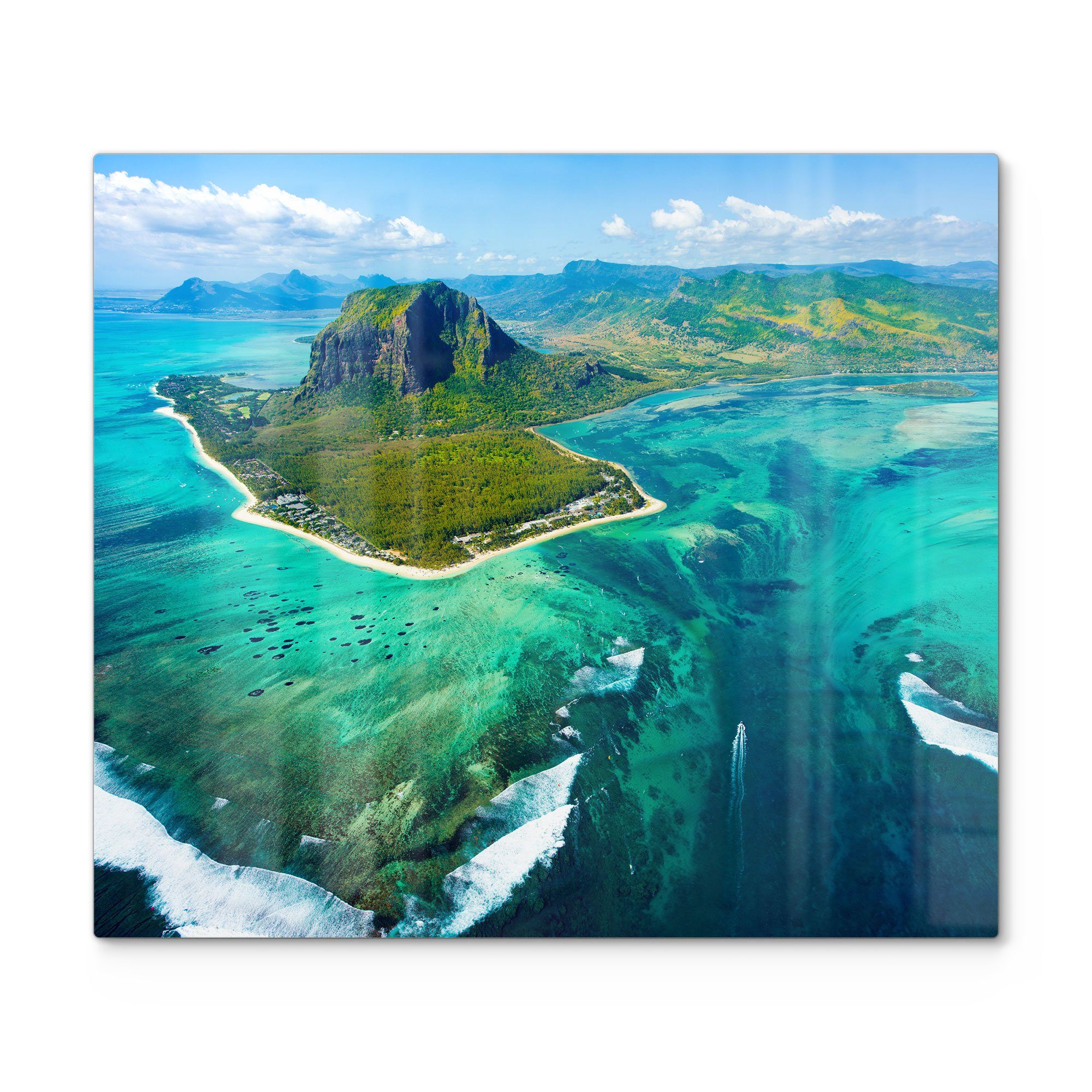 DEQORI Herdblende-/Abdeckplatte 'Mauritius aus der Luft', Glas, (1 tlg), Glas Herdabdeckplatte Ceranfeld Herd