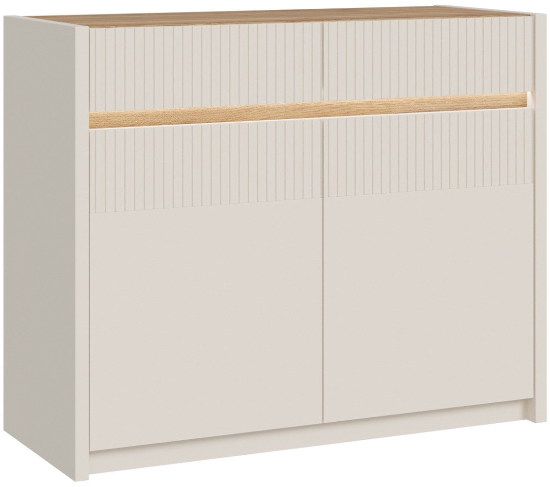 FORTE Kommode Oak Squere Kommode, SK Vollauszug, B/H/T 105,3/85,9/41,5 cm Beleuchtung, Soft Close, Lamellenoptik