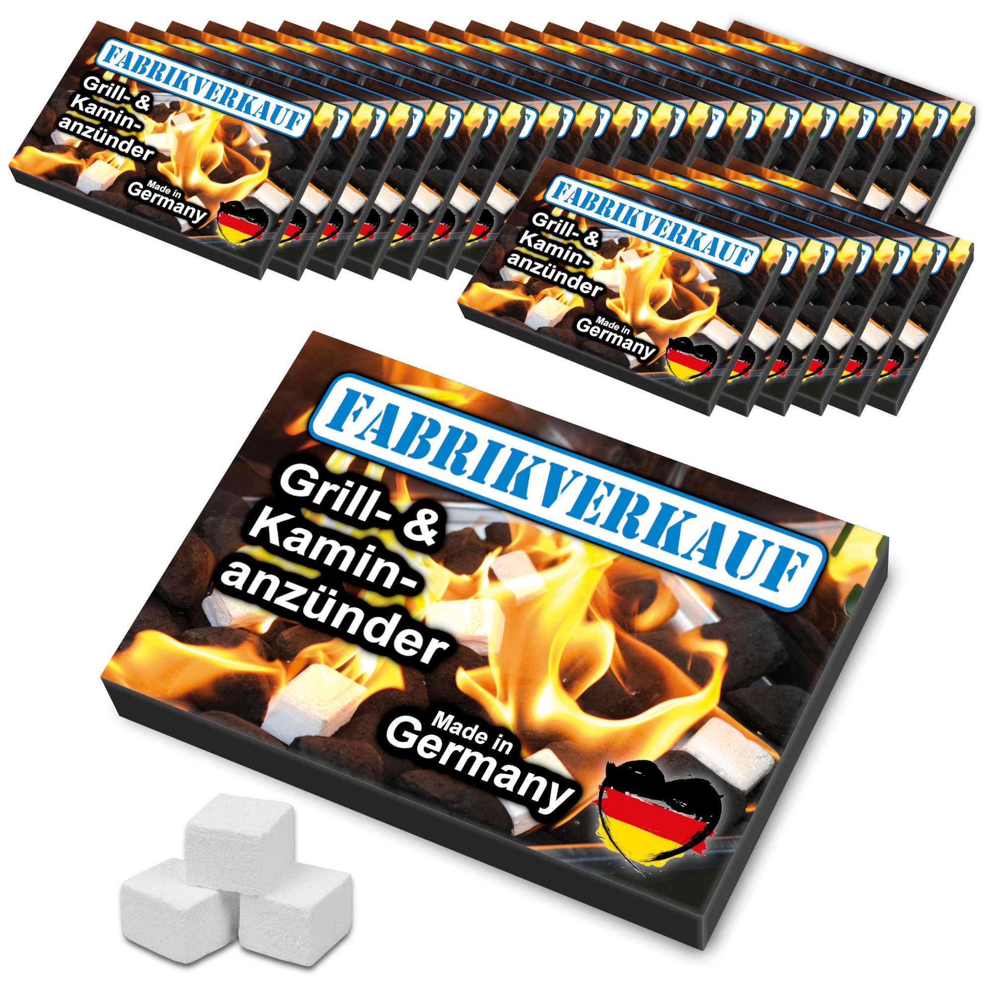 Fabrikverkauf Grillanzünder Anzündwürfel (24x48=1152 Würfel), Kaminanzünder, Grillanzünder, (24-St), Lange Brenndauer, Geruchsarm