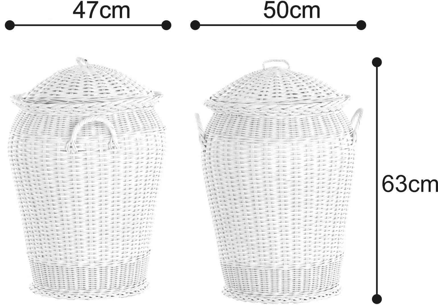 Krines Home Wäschetonne Wäschekorb Wäschetonne Wäschesammler Ø 50 cm aus echtem Rattan, rund mit Deckel und Inlett