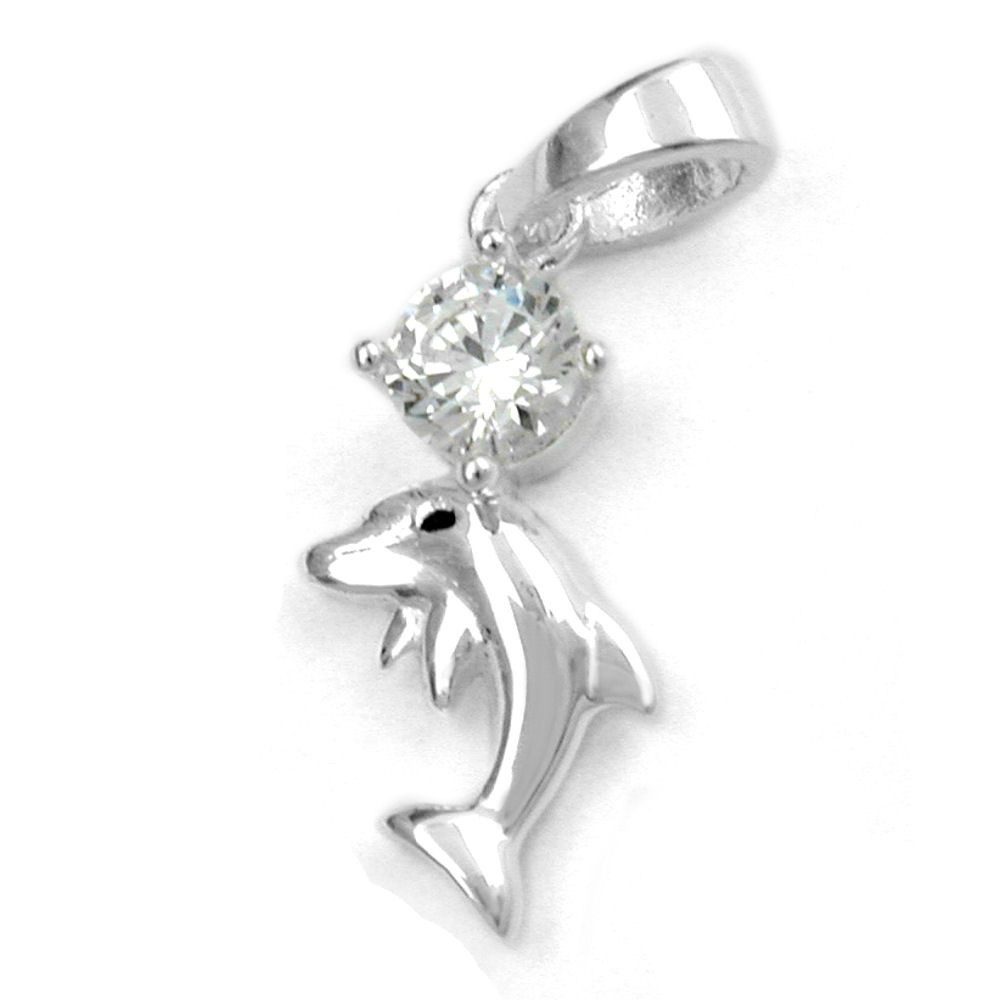 unbespielt Kettenanhänger Anhänger Delfin mit Zirkonia glänzend 925 Silber 14 x 8 mm Schmuckbox, Silberschmuck für Damen und Herren