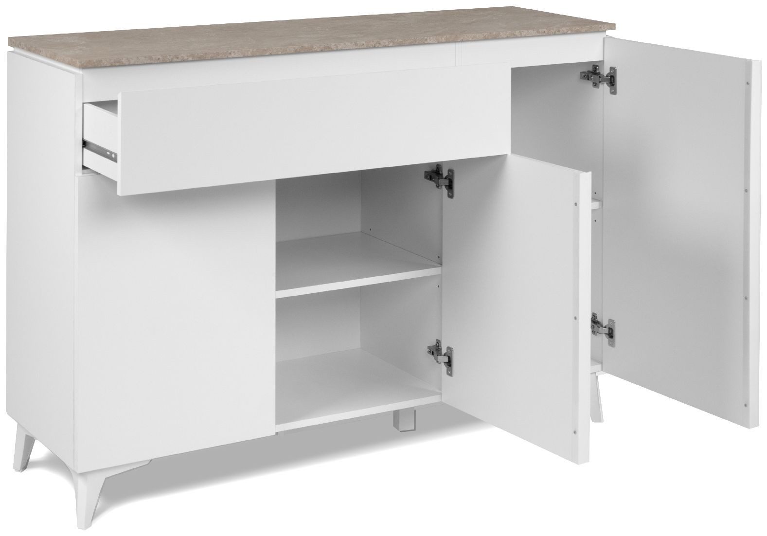 Finori Kommode Bertrix 01B, Sandstein, weiß, Modern, MADE IN GERMANY, 133 x 92 x 40 cm