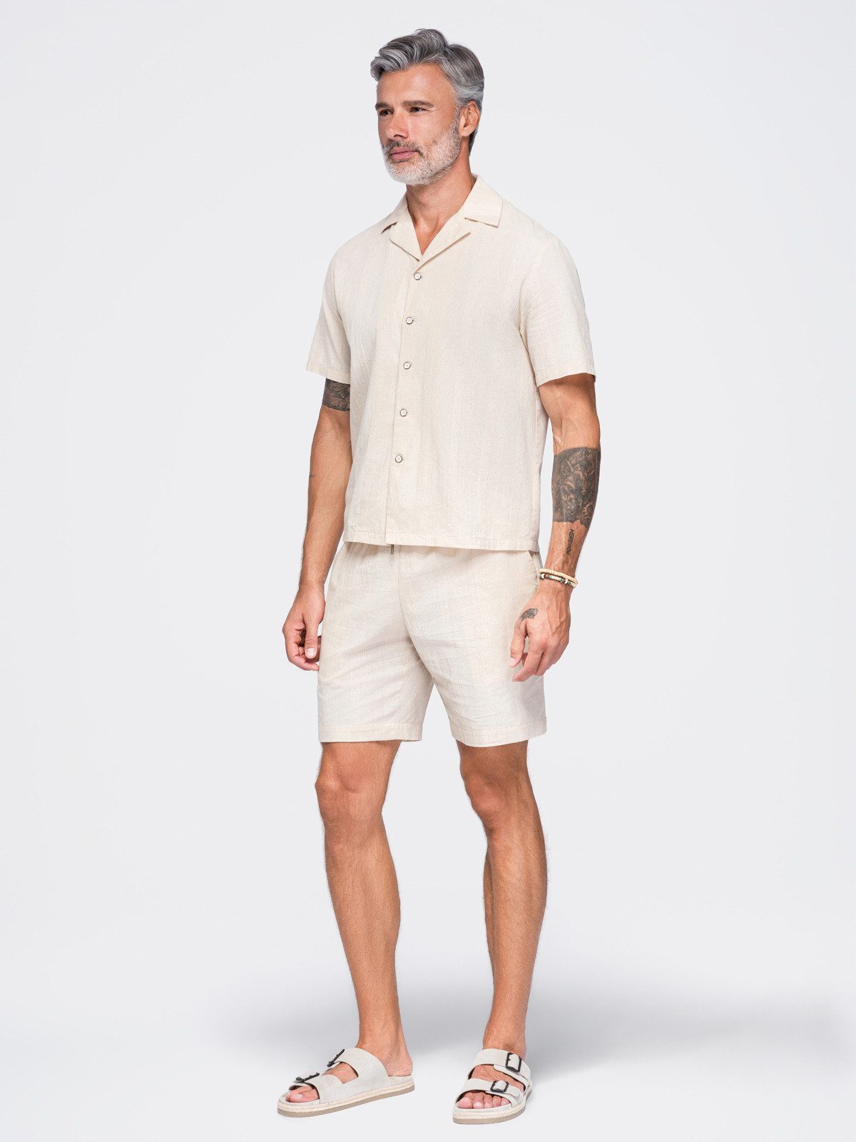 OMBRE T-Shirt Herren T-Shirt mit Rundhalsausschnitt Casual Creme S (kein Set, 1-tlg) aus Baumwolle