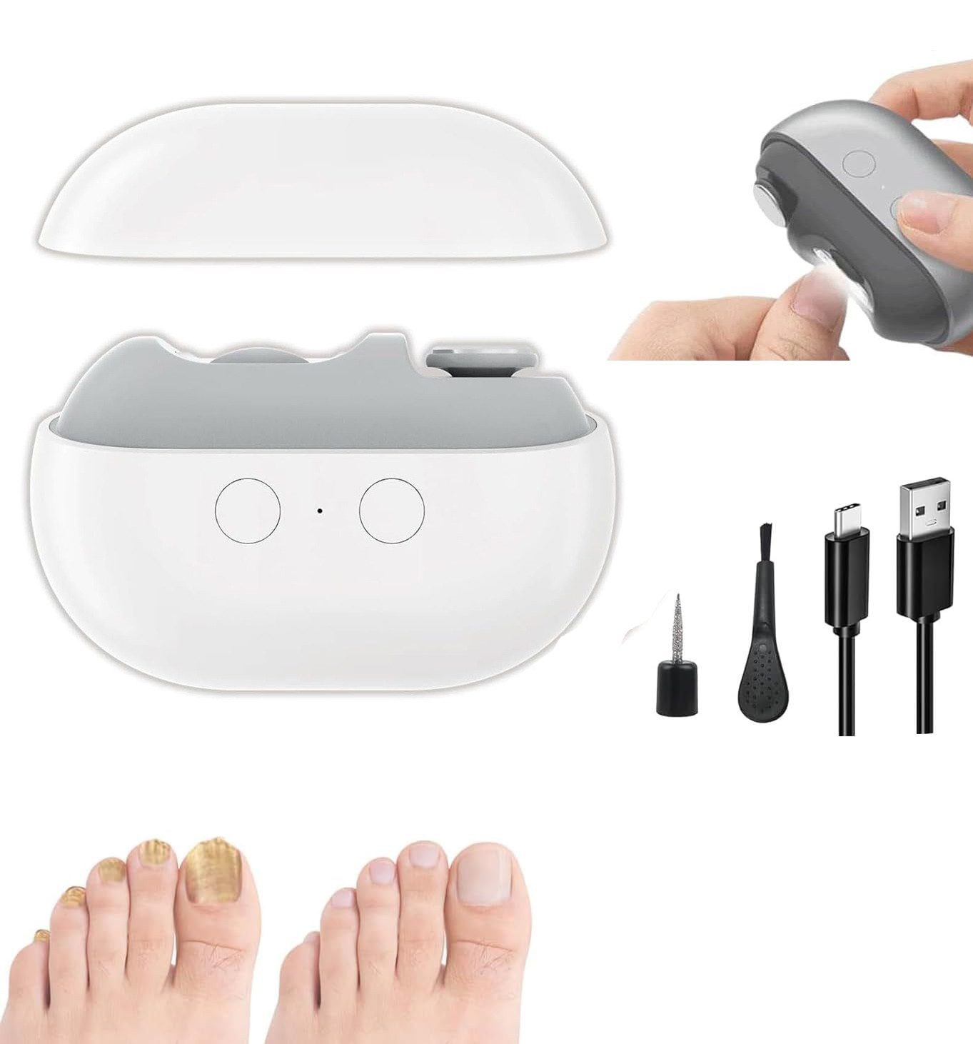 Toomoke Nagelknipser Elektrische Nagelknipser, 2 in 1 Polieren Automatisch, Mit Led-Licht, Stille Nagelknipser Elektrisch für Babys Erwachsene Senioren