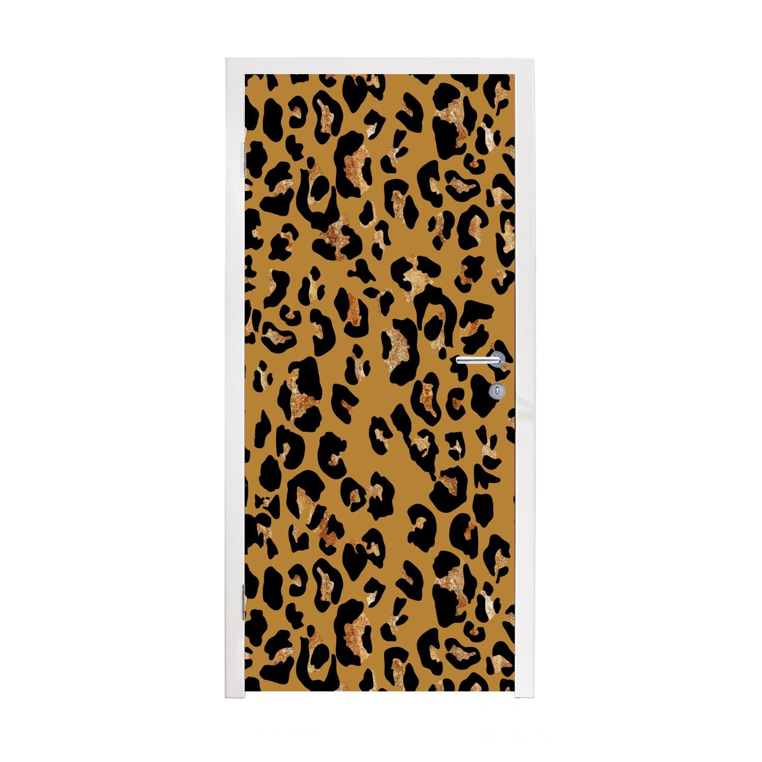 MuchoWow Türtapete Pantherdruck - Gelb - Gold, Matt, bedruckt, (1 St), Fototapete für Tür, Türaufkleber, 75x205 cm