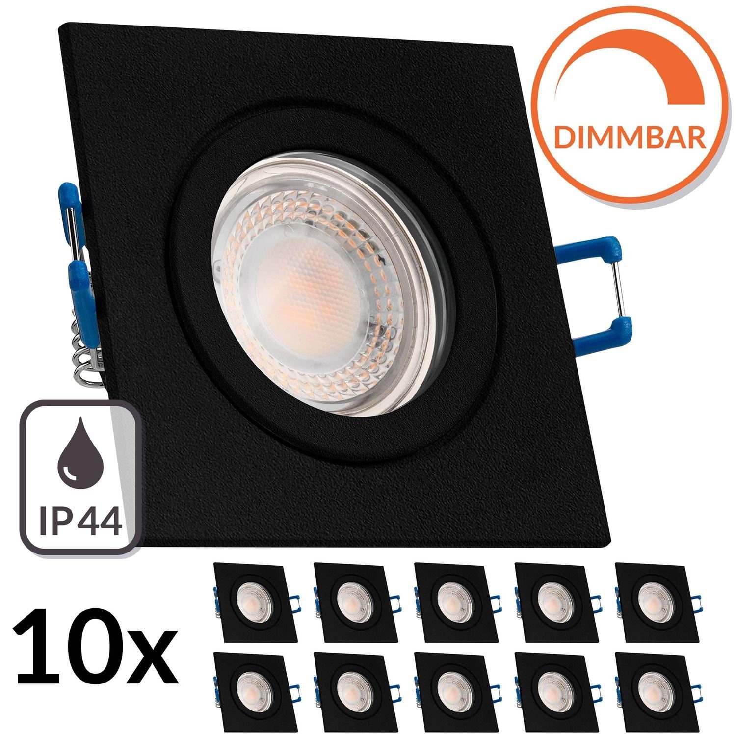 LEDANDO LED Einbaustrahler 10er IP44 LED Einbaustrahler Set extra flach in schwarz mit 5W LED von