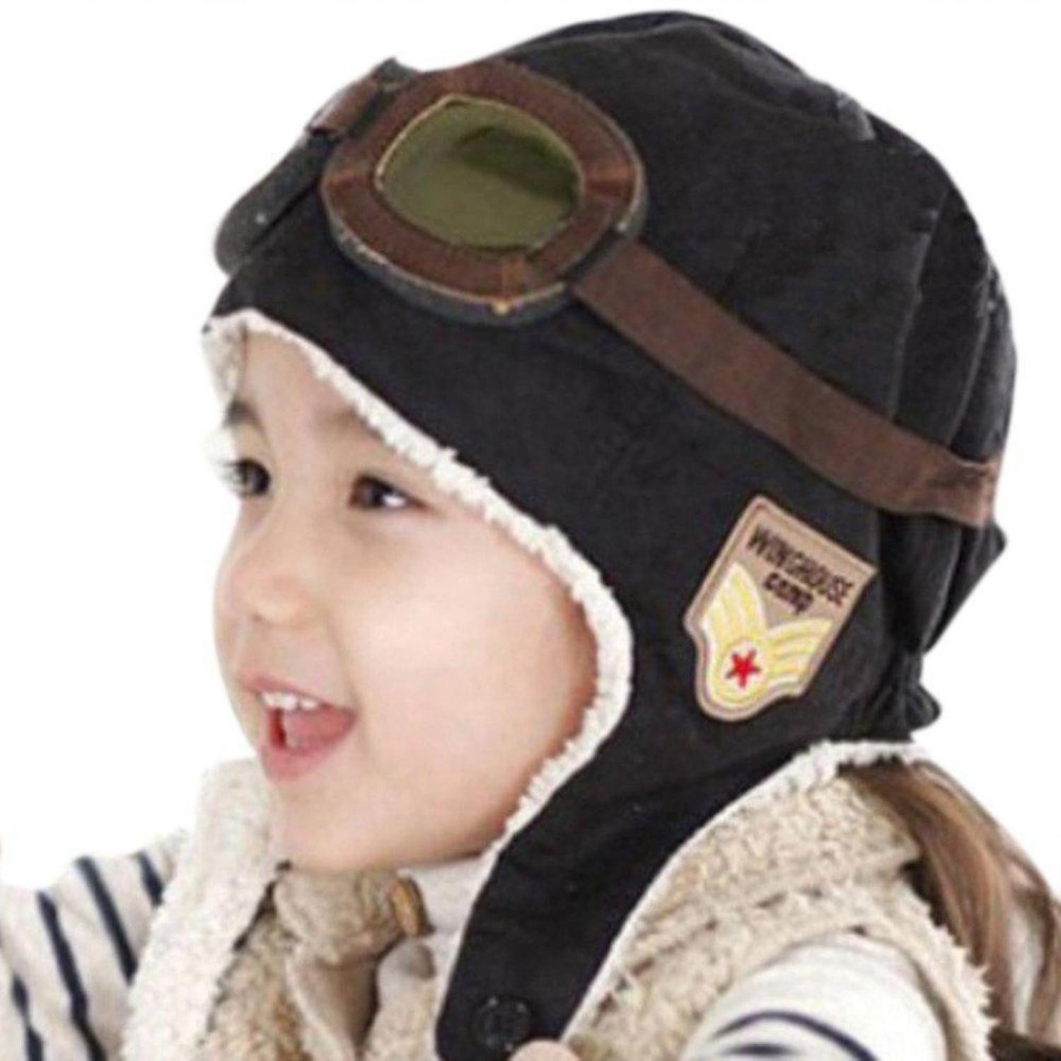 LuxusKollektion Ohrenmütze Pilotenmütze Kinder Schwarz 19cm (1-St)