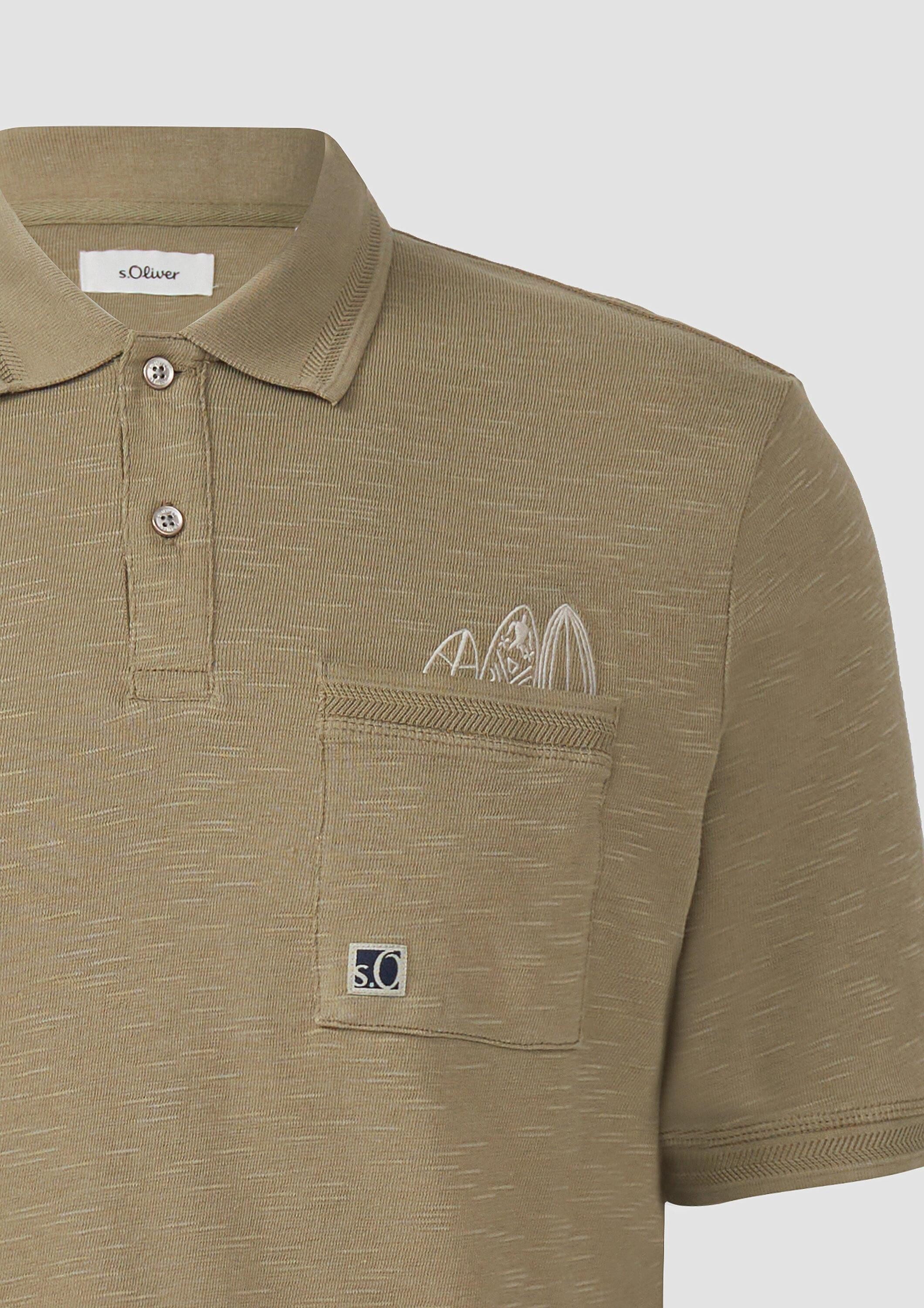 s.Oliver Kurzarmshirt Polo-Shirt Flammgarn-Poloshirt mit Brusttasche und Stickerei
