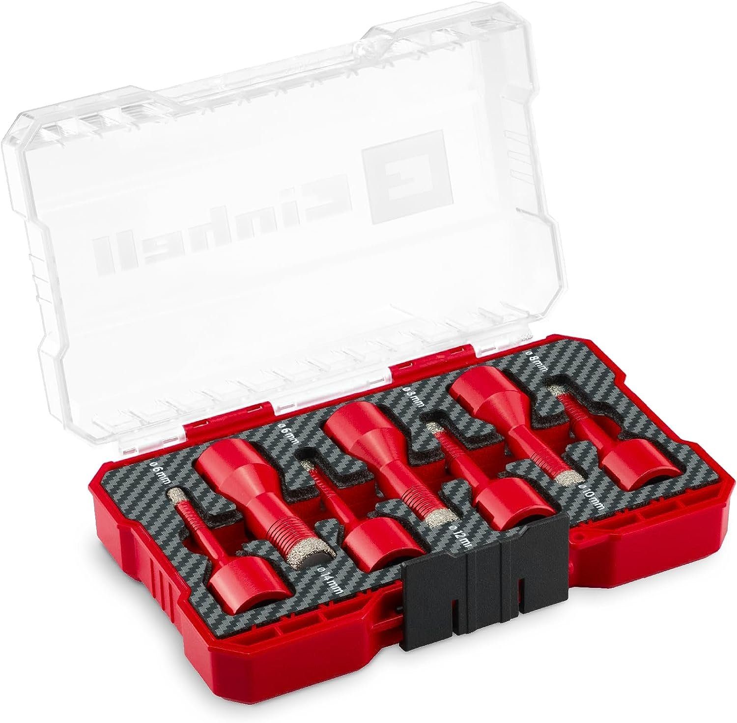 Trockenschnitt, 7-tlg. Einhell und M14 Fliesenbohrer-Set M-CASE Bohrer- Bitset, 7-mm-Diamantbesatz