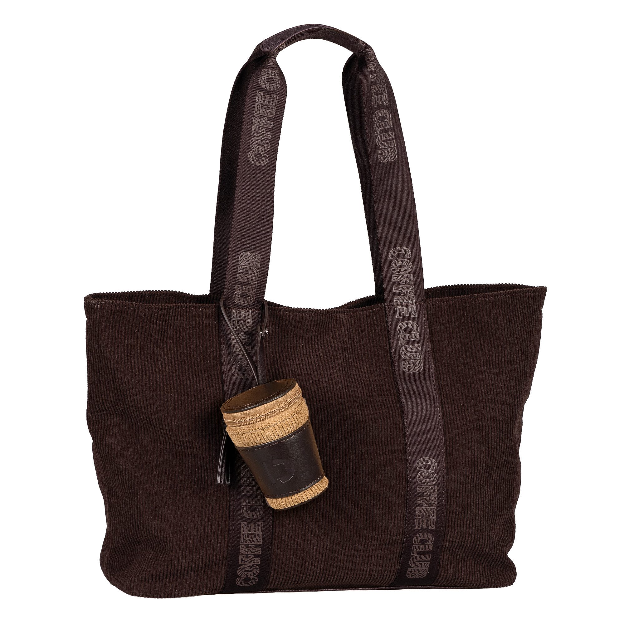 TOM TAILOR Denim Shopper Cortini (Set, mit zusätzlichen Anhänger), Damen Tasche, Coffee-Print, Mini-Bag-Anhänger für trendige Akzente
