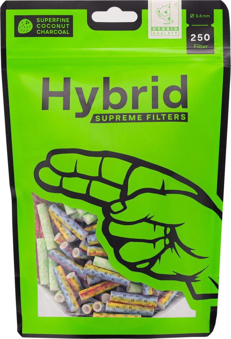 Hybrid Supreme Filters Aktivkohlefilter Hybrid Slimfilter 250er Stück Mix bunt für Selbstdreher, inkl. Jointhülle für unterwegs