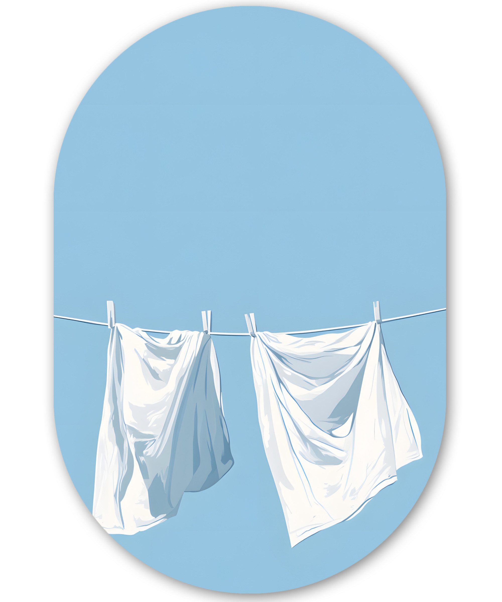 MuchoWow Gemälde Laken - Wäscheleine - Blau - Minimalistisch, Fotodruck (1 St), Wandbild Oval, Wohnzimmer oder Schlafzimmer Wanddekoration, 40x60 cm