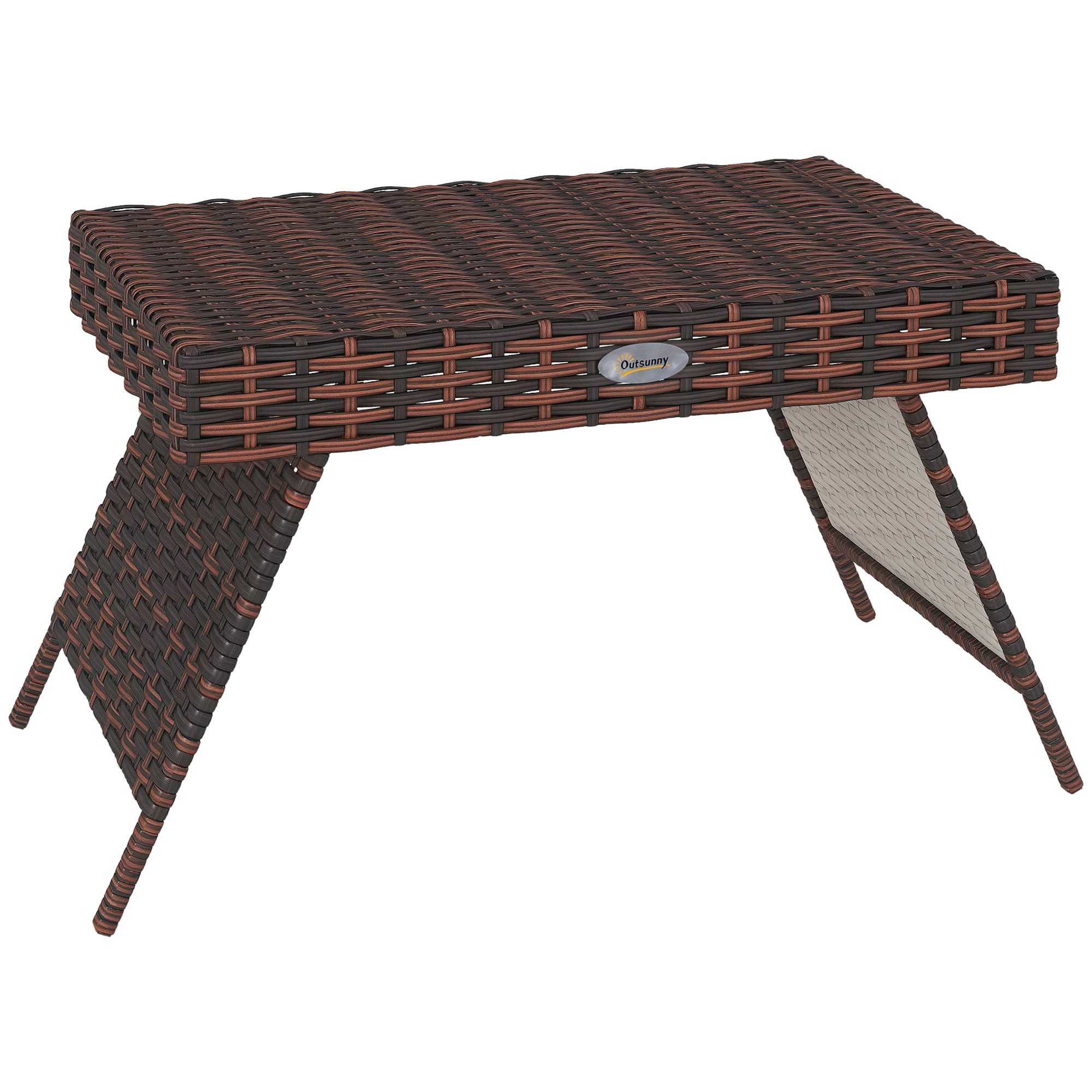Outsunny Beistelltisch Rattan Gartentisch Klapptisch wetterfester Campingtisch (Couchtisch, 1-St., Kaffeetisch), für Garten, Balkon, Braun, 60 x 41 x 41 cm
