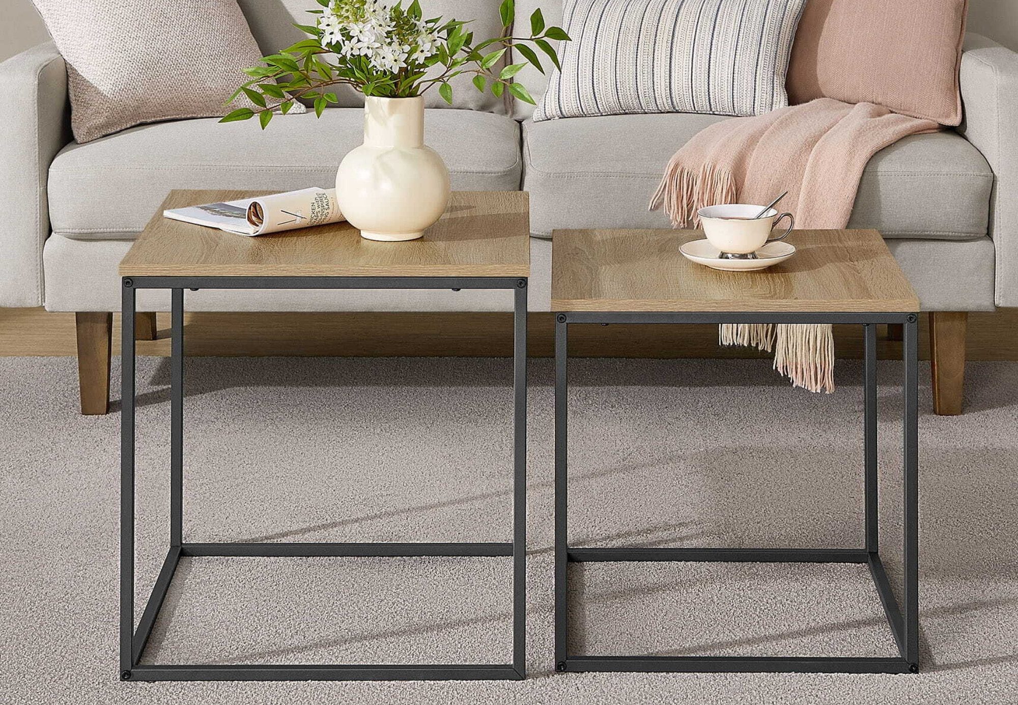 Home Collective Couchtisch 2er Set Beistelltisch Loft Design 2in1 Verschach günstig online kaufen