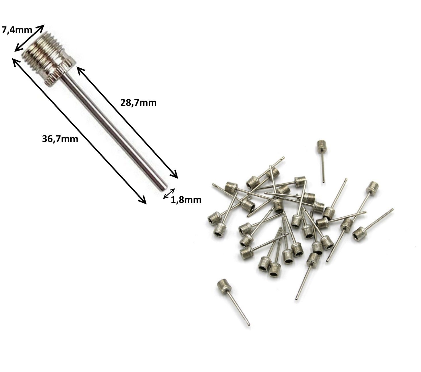 BAYLI Bällebad-Bälle 30er Set Ballnadeln für Ballpumpe, Ersatznadeln mit Gewinde für Luftp