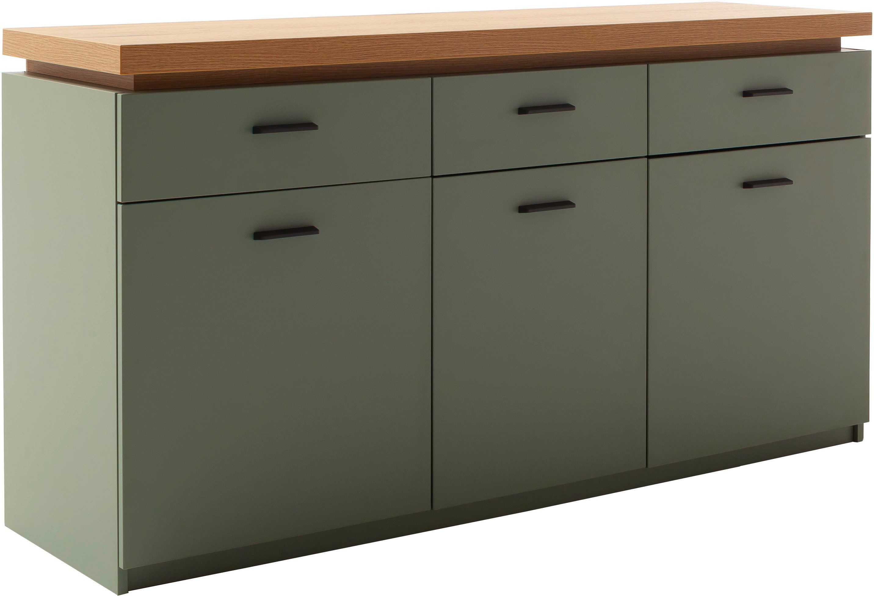 MCA furniture Sideboard MONIZ Sideboard (1 St), Kommode,Eiche Salbeigrün,3 Türen,3 Schubkästen,gedämpft,Breite 156 cm